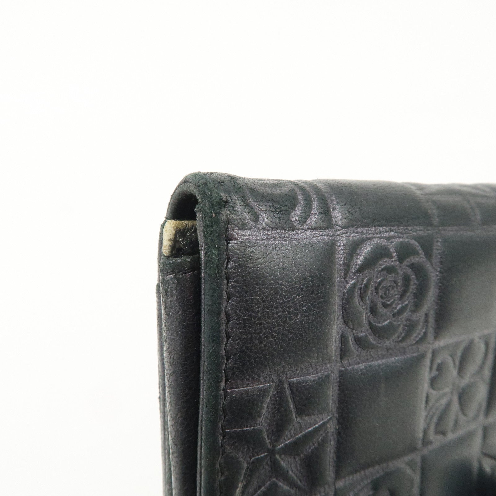 CHANEL Icon Line COCO Mark Lamb Skin Bi-fold Wallet Black Used