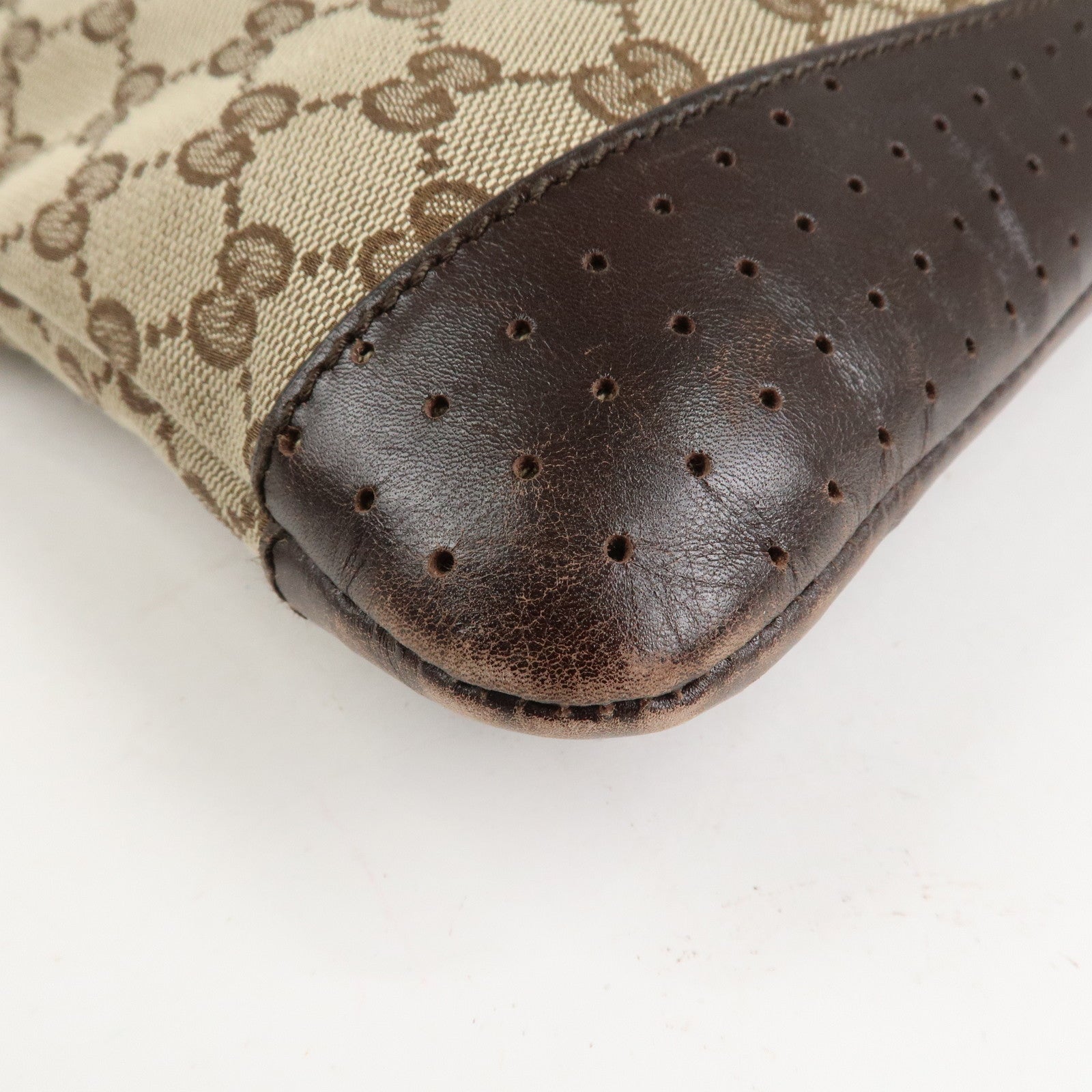 GUCCI GG Canvas Leather Shoulder Bag Crossbody Bag Brown 145857 Used