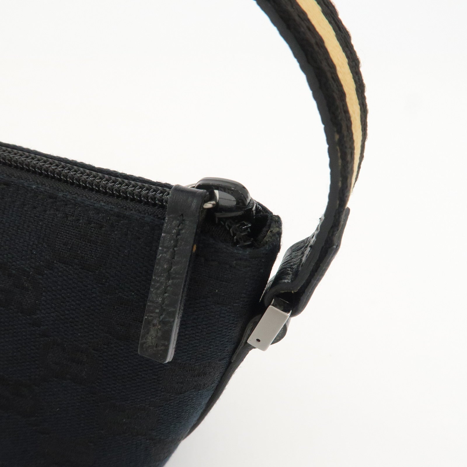 GUCCI Boat Bag Sherry GG Canvas Leather Hand Bag Black 141809