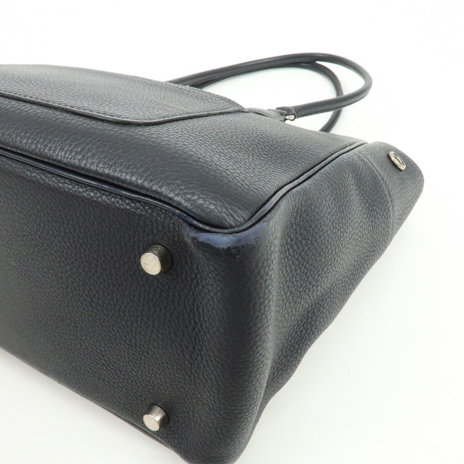 HERMES La Togo Leather Tote Bag Shoulder Bag Hand Bag Black