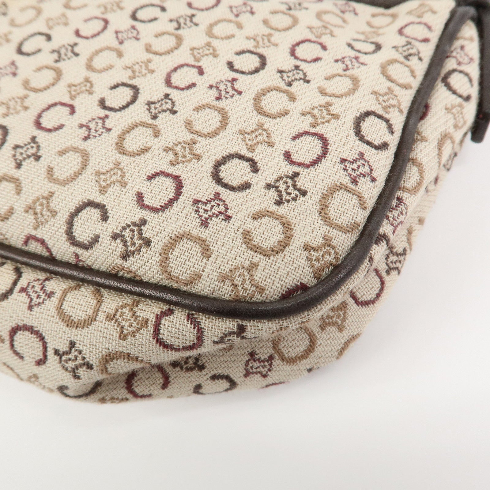 CELINE C Macadam Jacquard Leather Hand Shoulder Bag Beige Brown