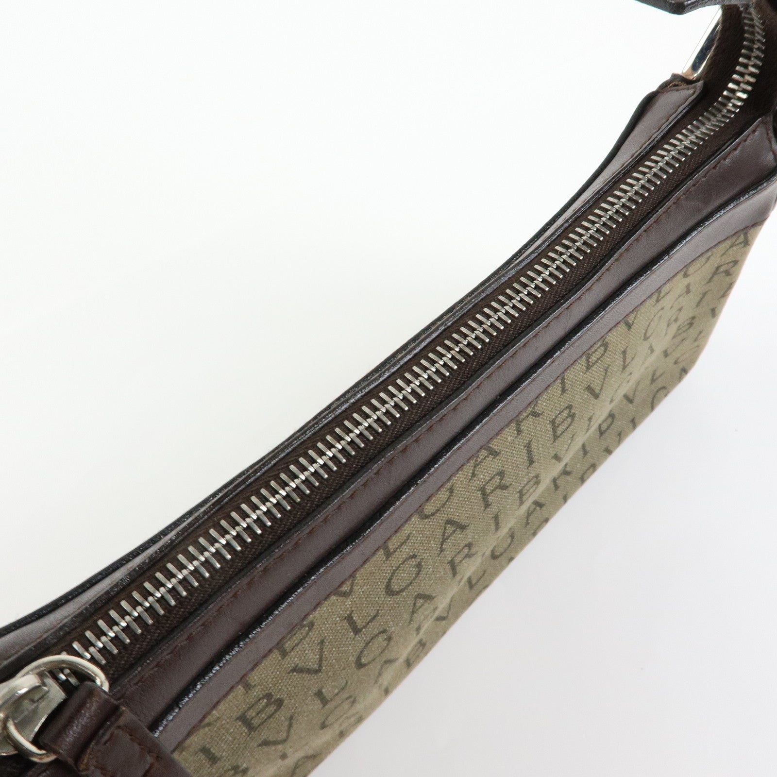 BVLGARI Logo Mania Canvas Leather Shoulder Bag Hand Bag Khaki