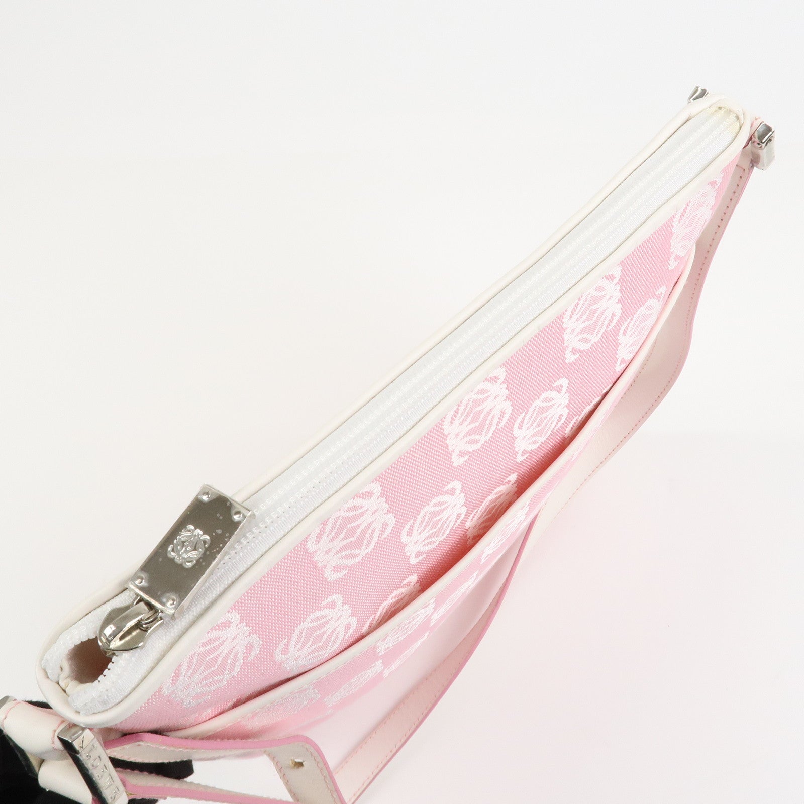 LOEWE Anagram Canvas Leather Shoulder Bag Pink White