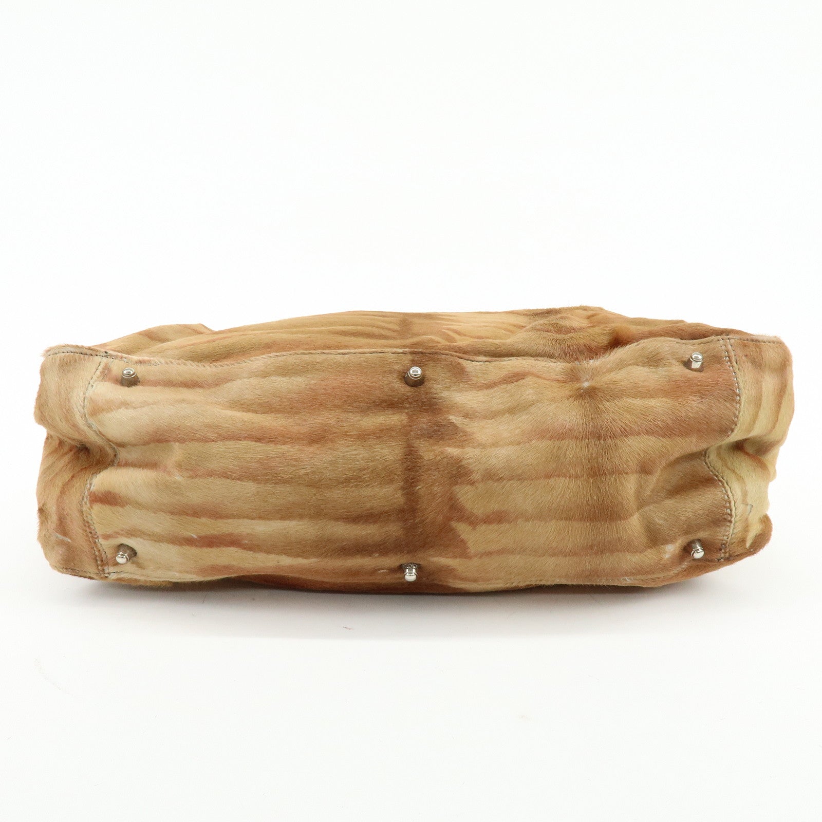 FENDI Calf Hair Leather Animal Pattern Tote Bag Hand Bag Brown