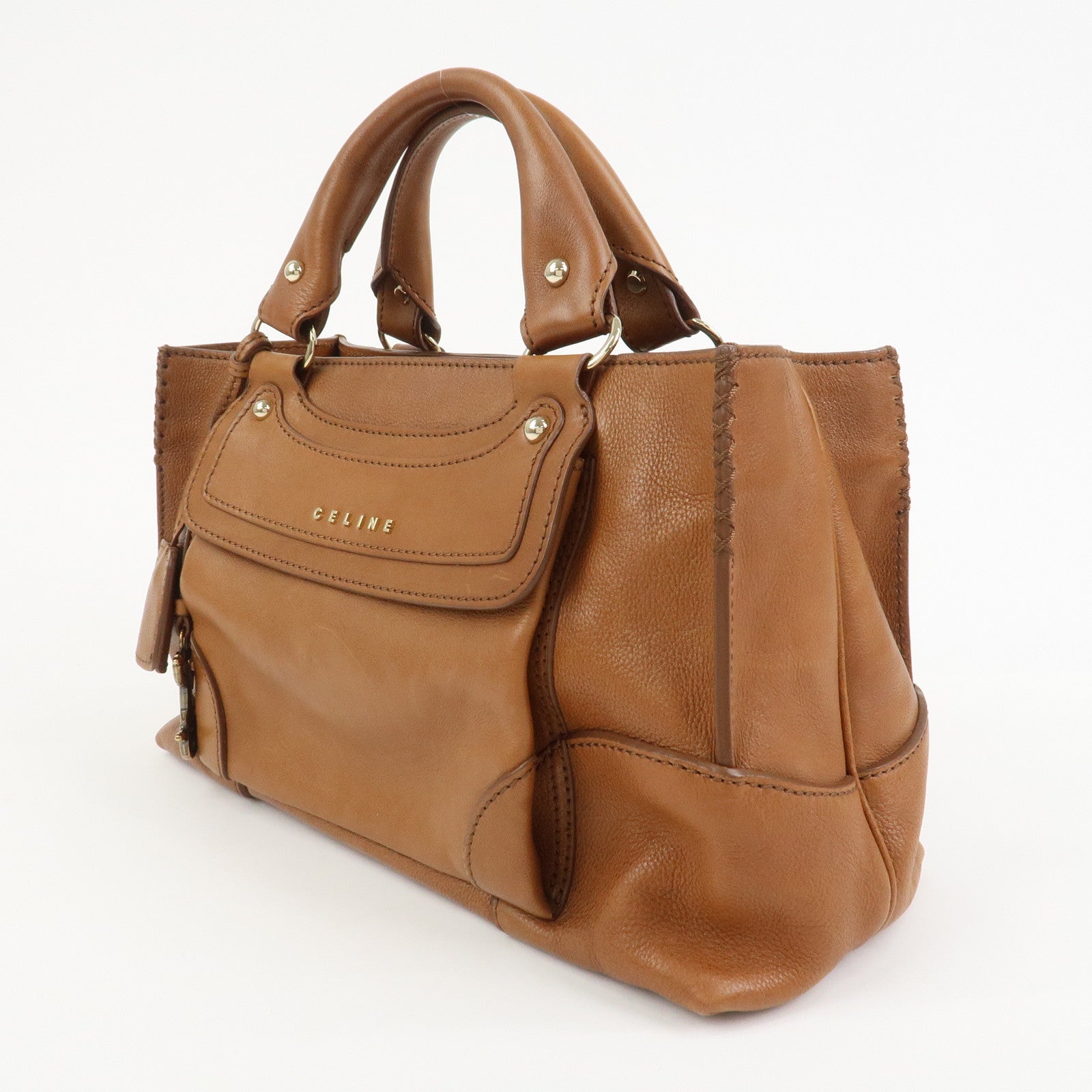 CELINE Logo Leather Boogie Bag Hand Bag Tote Bag Brown