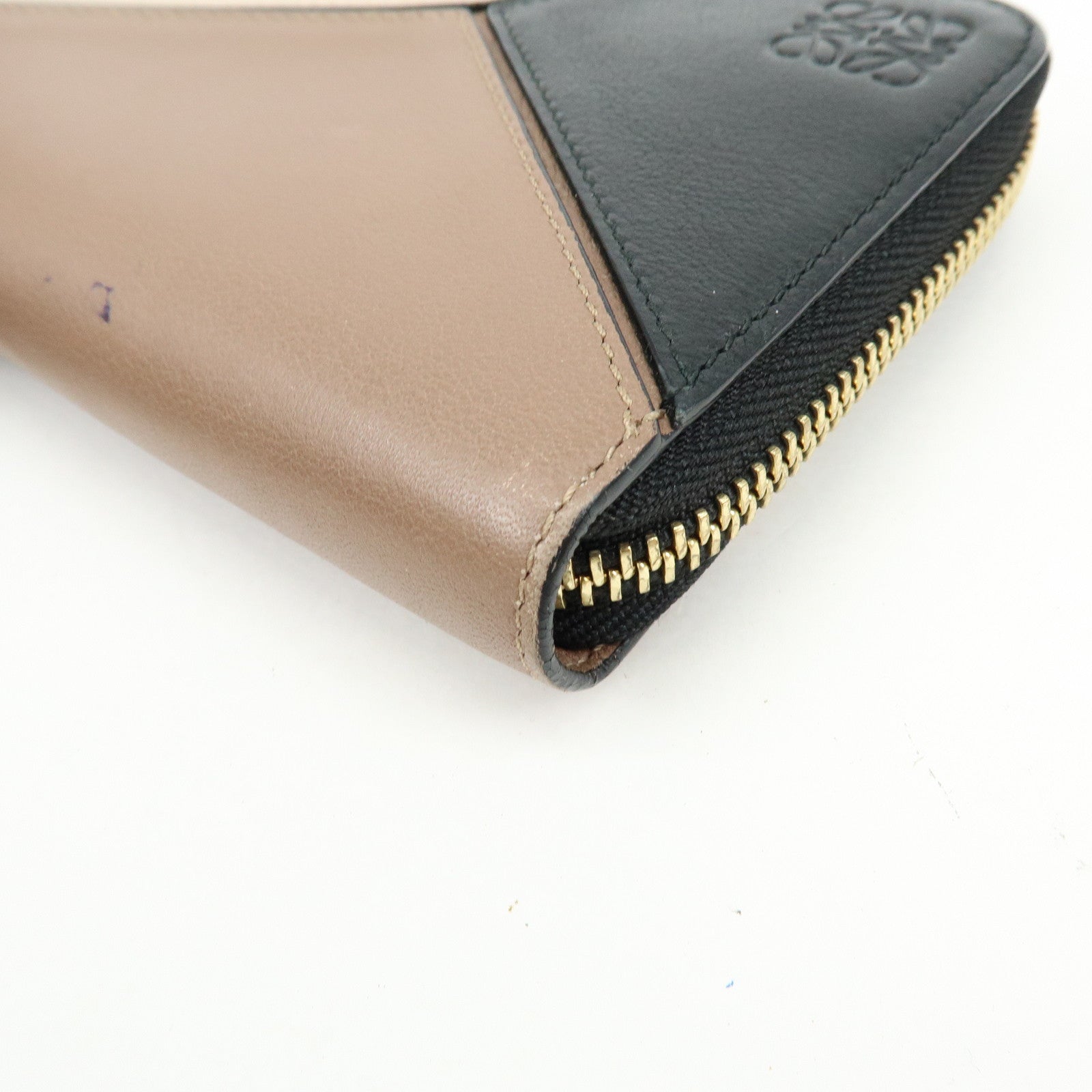LOEWE Puzzle Calfskin Zippy Long Wallet Brown Beige Black