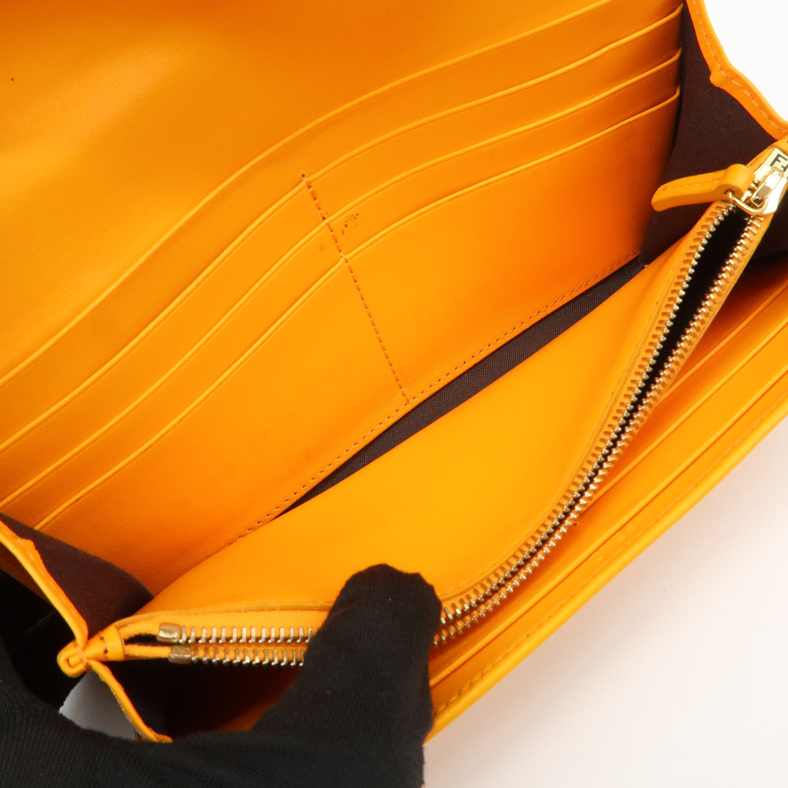 FENDI Logo Leather Long Wallet Orange Gold HDW 8M0251