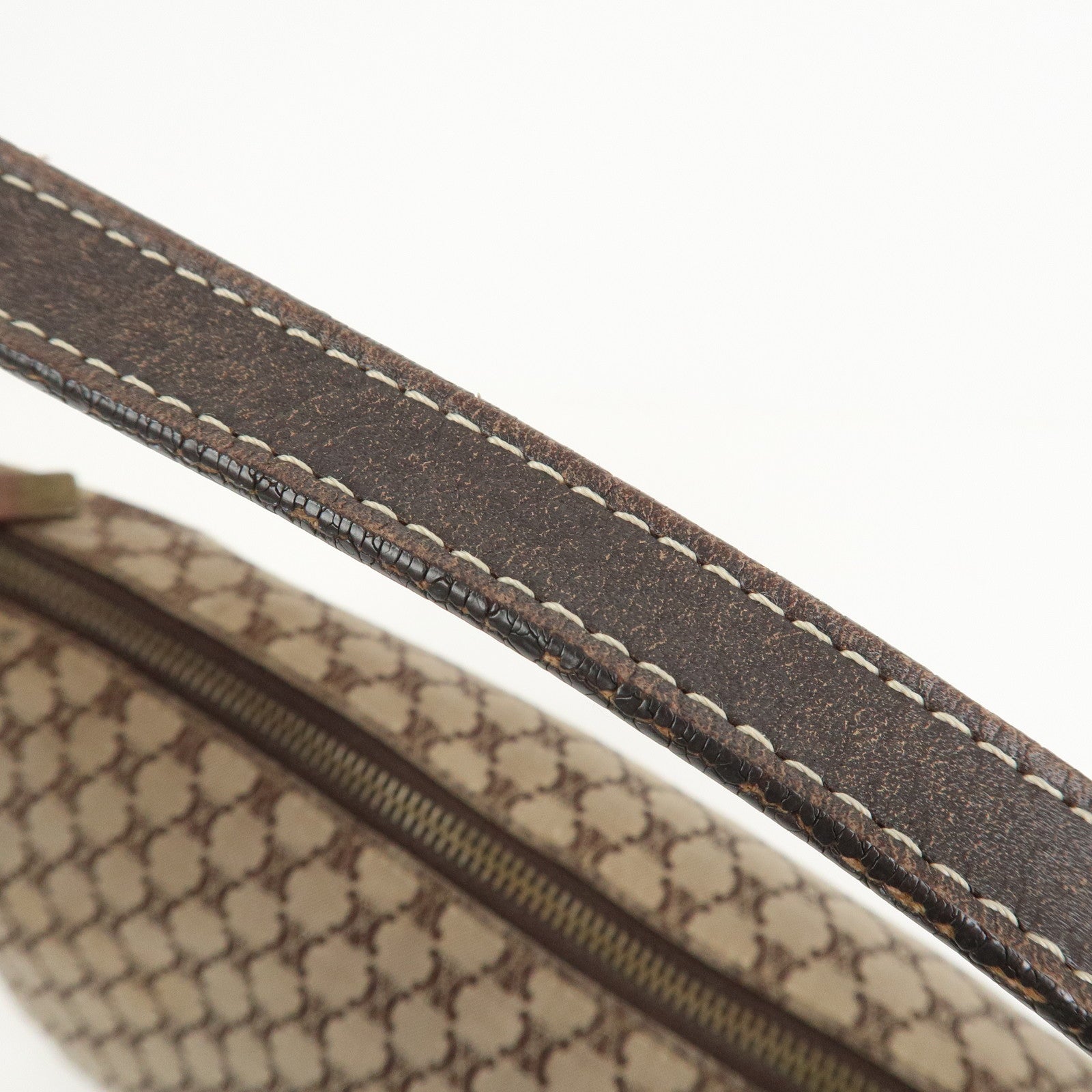 CELINE Macadam Logo Canvas Leather Shoulder Bag Hand Bag Brown