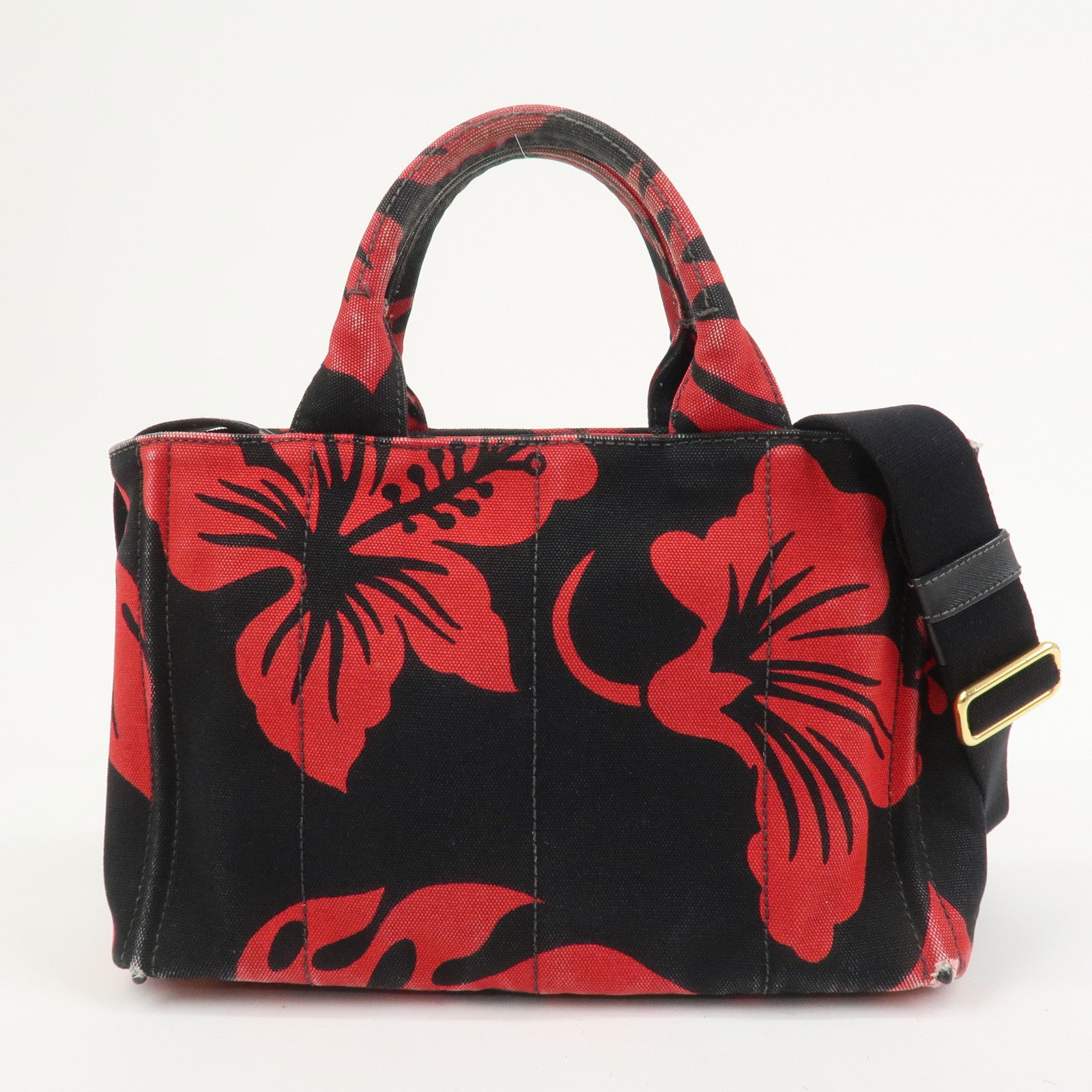 PRADA Canapa Mini 2Way Bag Tote Bag Black Red BN2439G