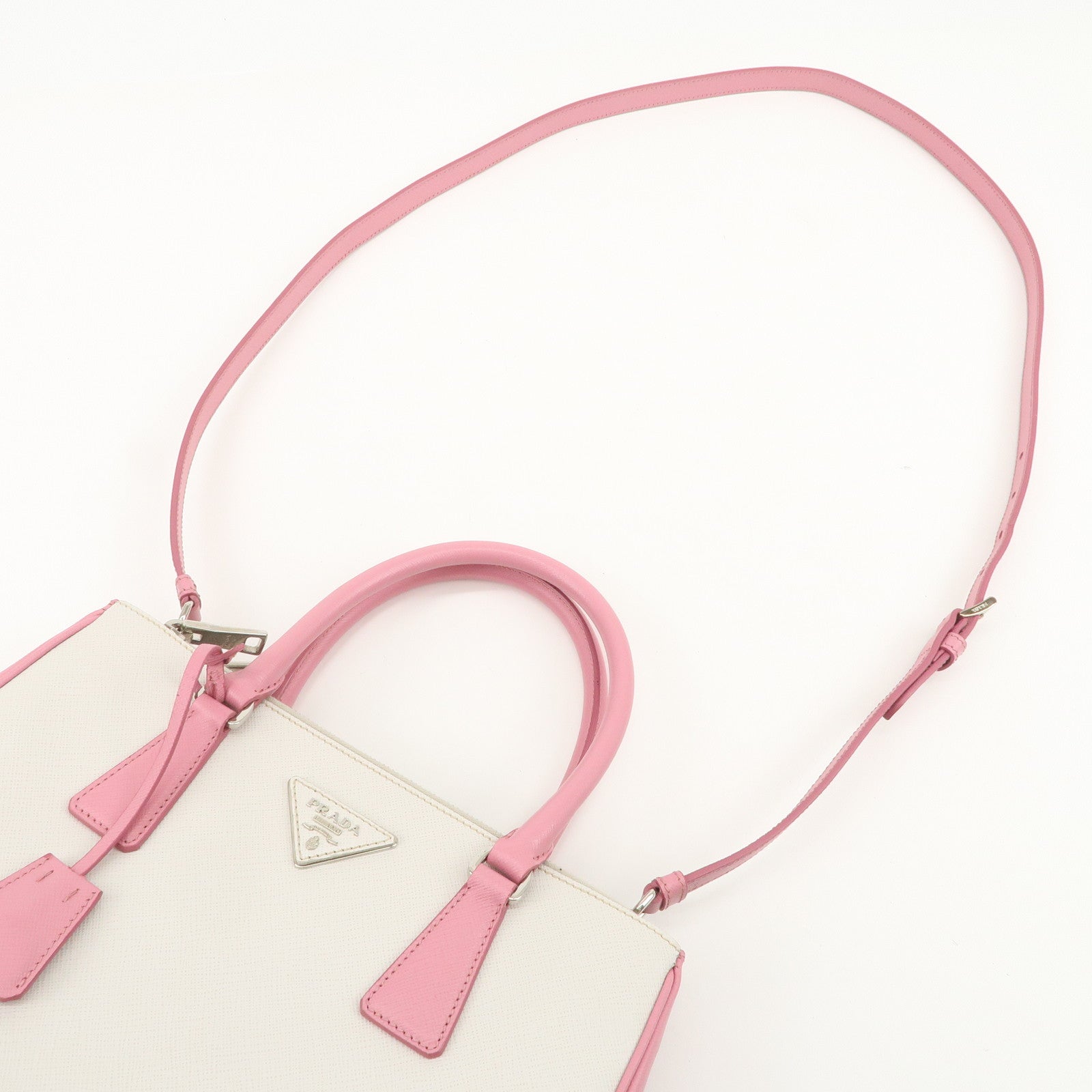 PRADA CITY CALF Triangle Logo Saffiano Leather 2Way Bag Pink B2863K