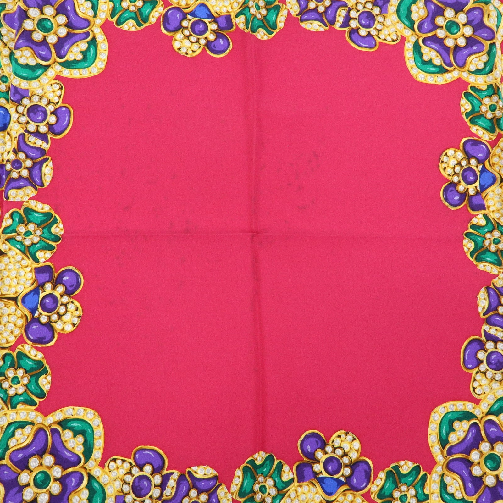CHANEL Silk 100% Flower Jewelry Motif Scarf Pink Gold