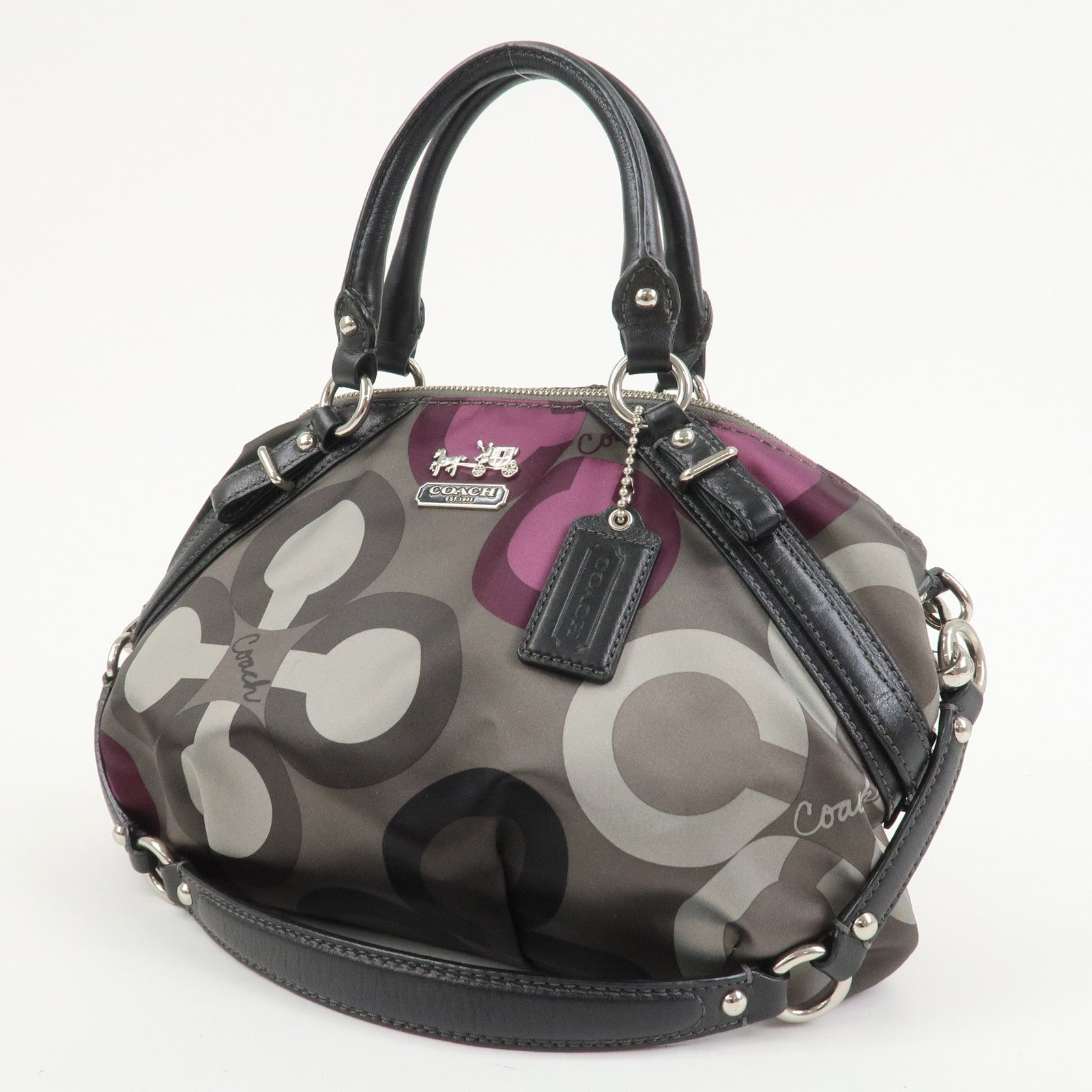 COACH Satin Leather 2Way Bag Shoulder Bag Hand Bag Khaki Purple