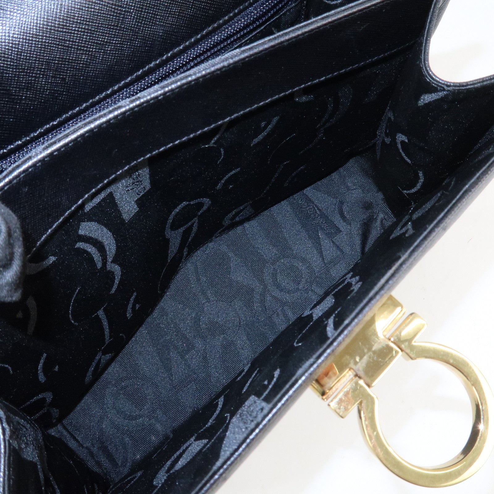 Ferragamo Gancini Leather 2Way Bag Shoulder Bag Hand Bag Black