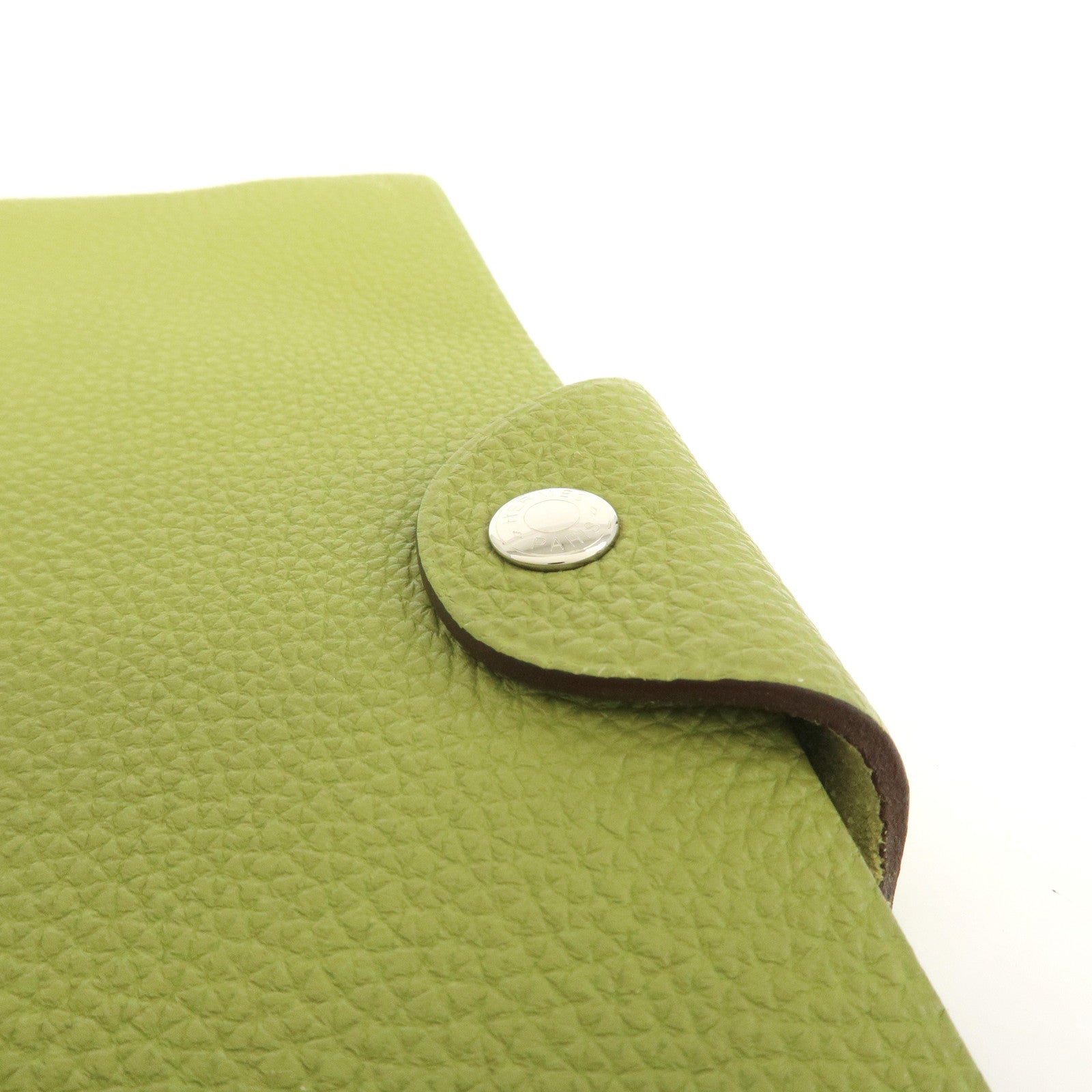 HERMES Ulysse MM Leather Notebook Cover Agenda L Stamped Green