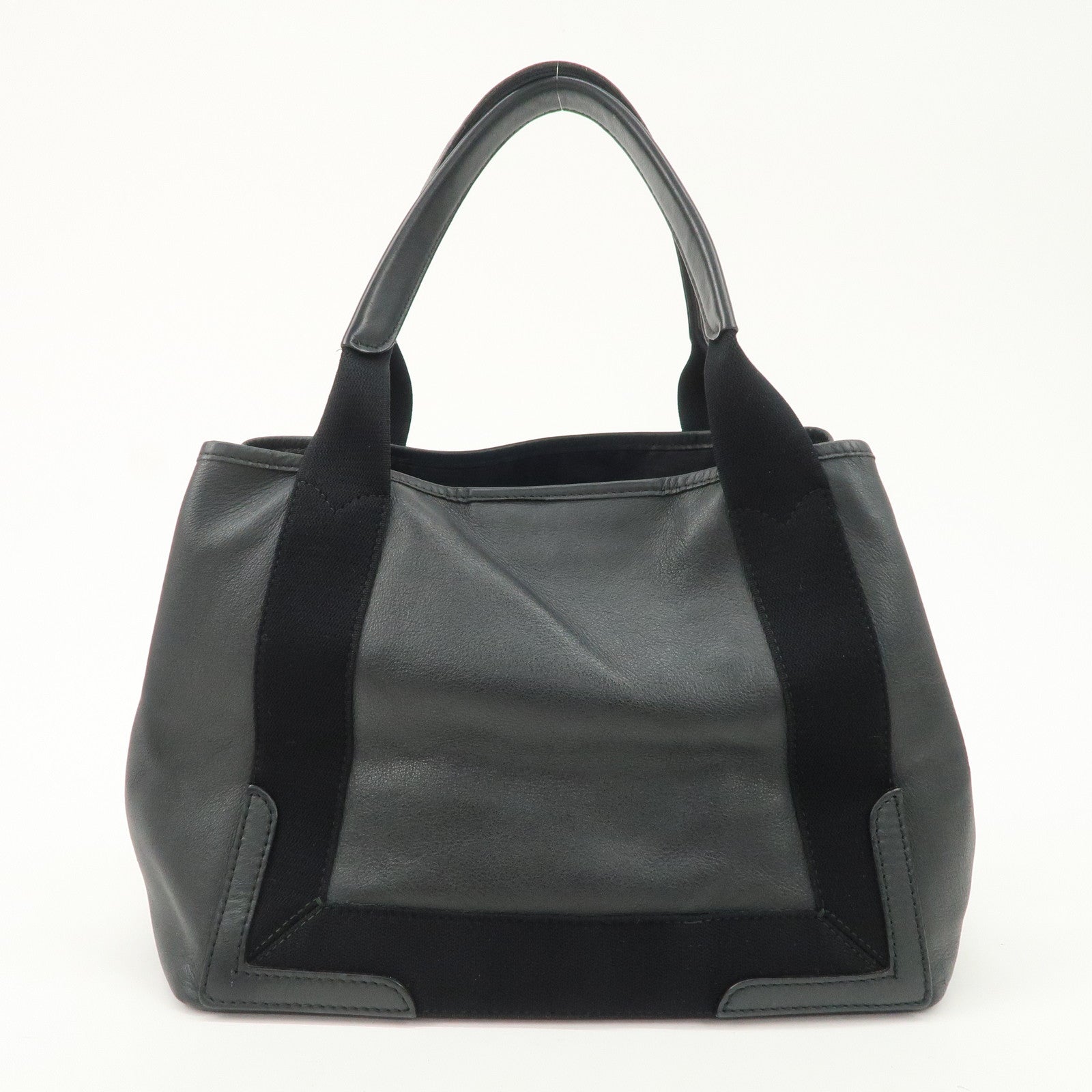 BALENCIAGA Leather Navy Cabas S Tote Bag Hand Bag Black 339933 Used