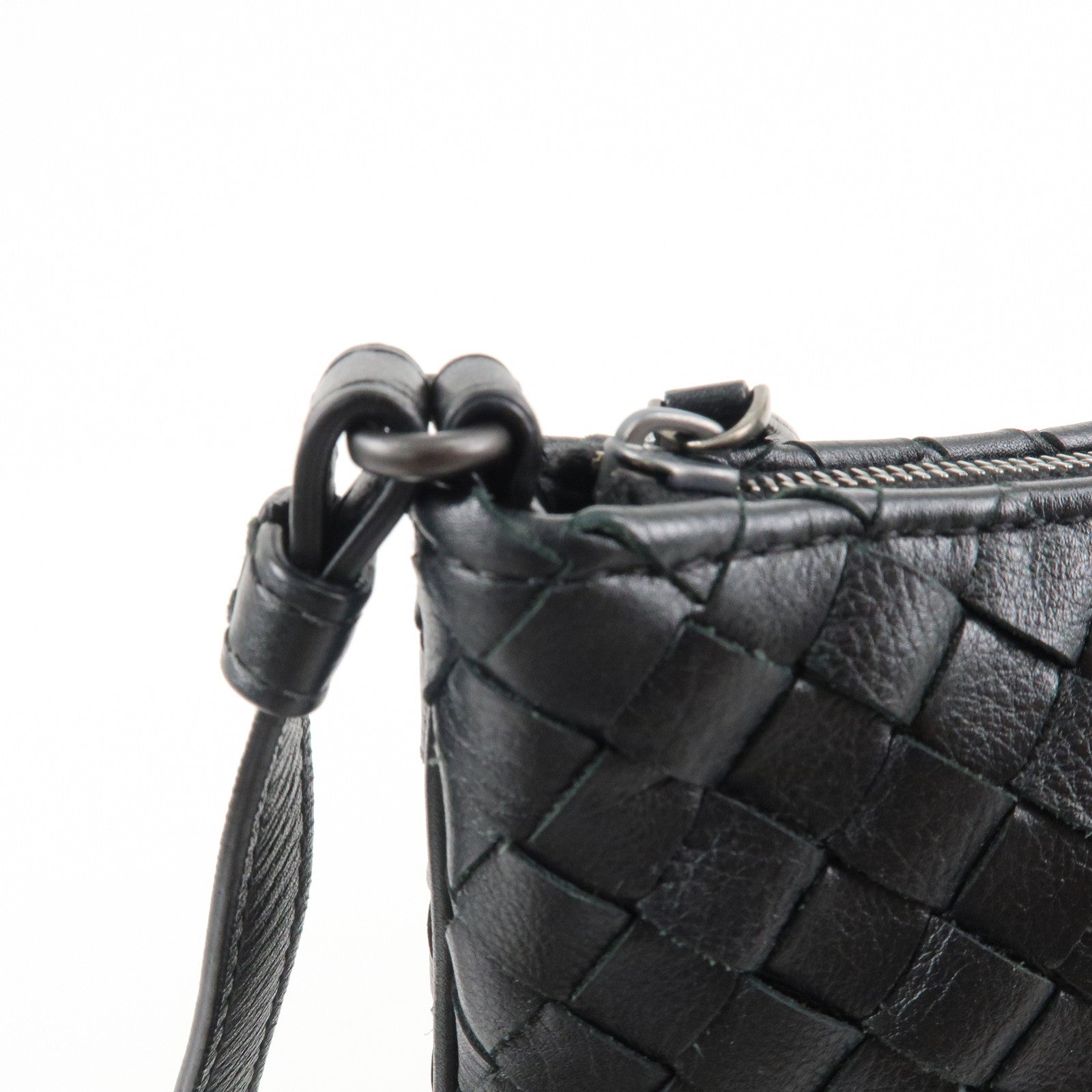 BOTTEGA VENETA Intrecciato Leather Shoulder Bag Black Used