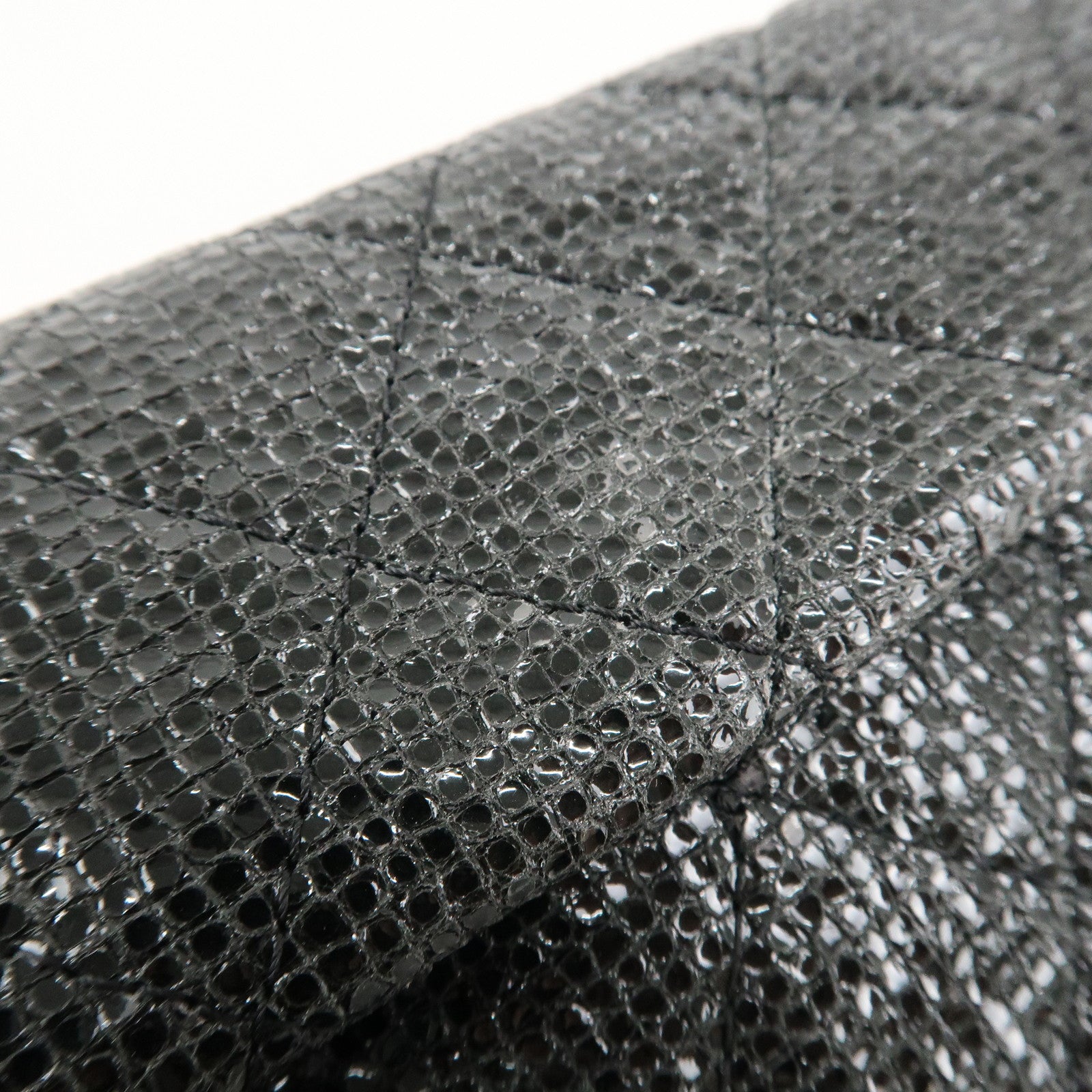 CHANEL Matelasse Leather Chain Shoulder Bag Black Silver Used