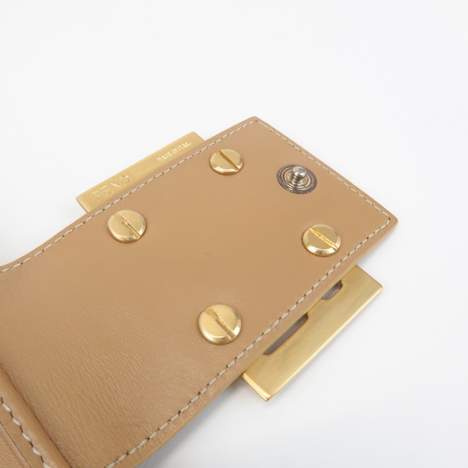 FENDI Zucca Leather Canvas Double Hook Bi Fold Wallet Beige 8M0035 Used