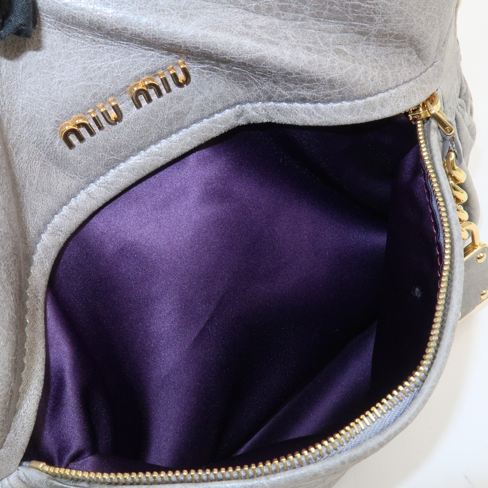 MIU MIU Logo Leather Hand Bag Shoulder Bag Gray