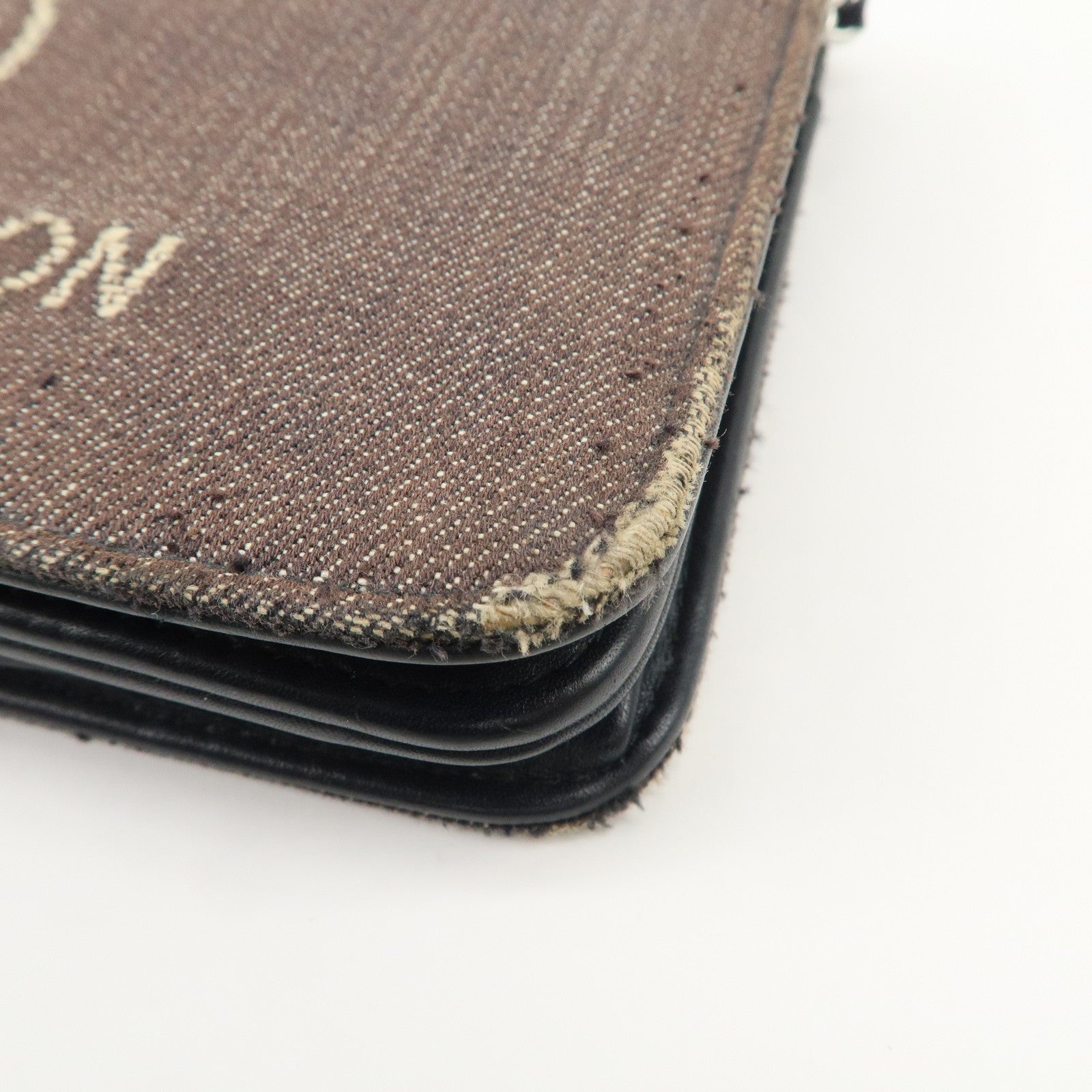 CHANEL Deauville Denim Chain Wallet Navy Brown Silver HDW A80795 Used