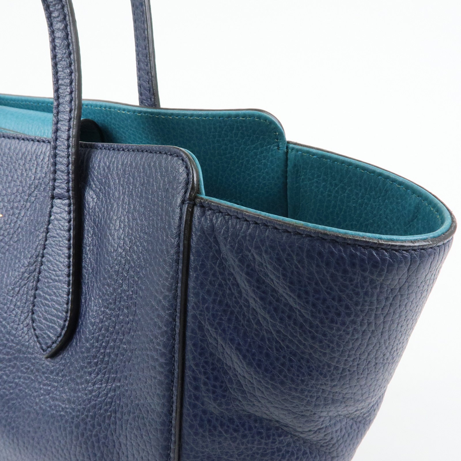 GUCCI Swing Calf Leather Shoulder Bag Tote Bag Blue 354408