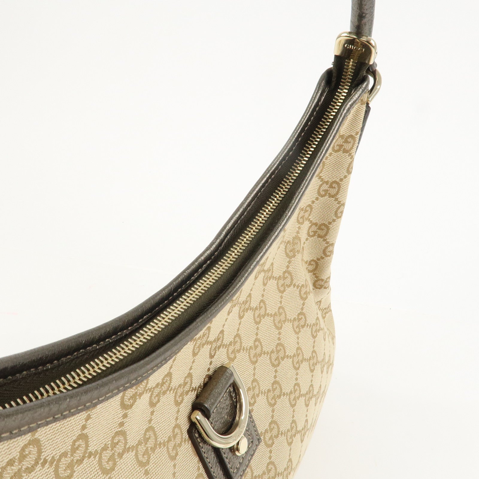 GUCCI Abbey Canvas Leather Shoulder Bag Beige Silver Gray 130737