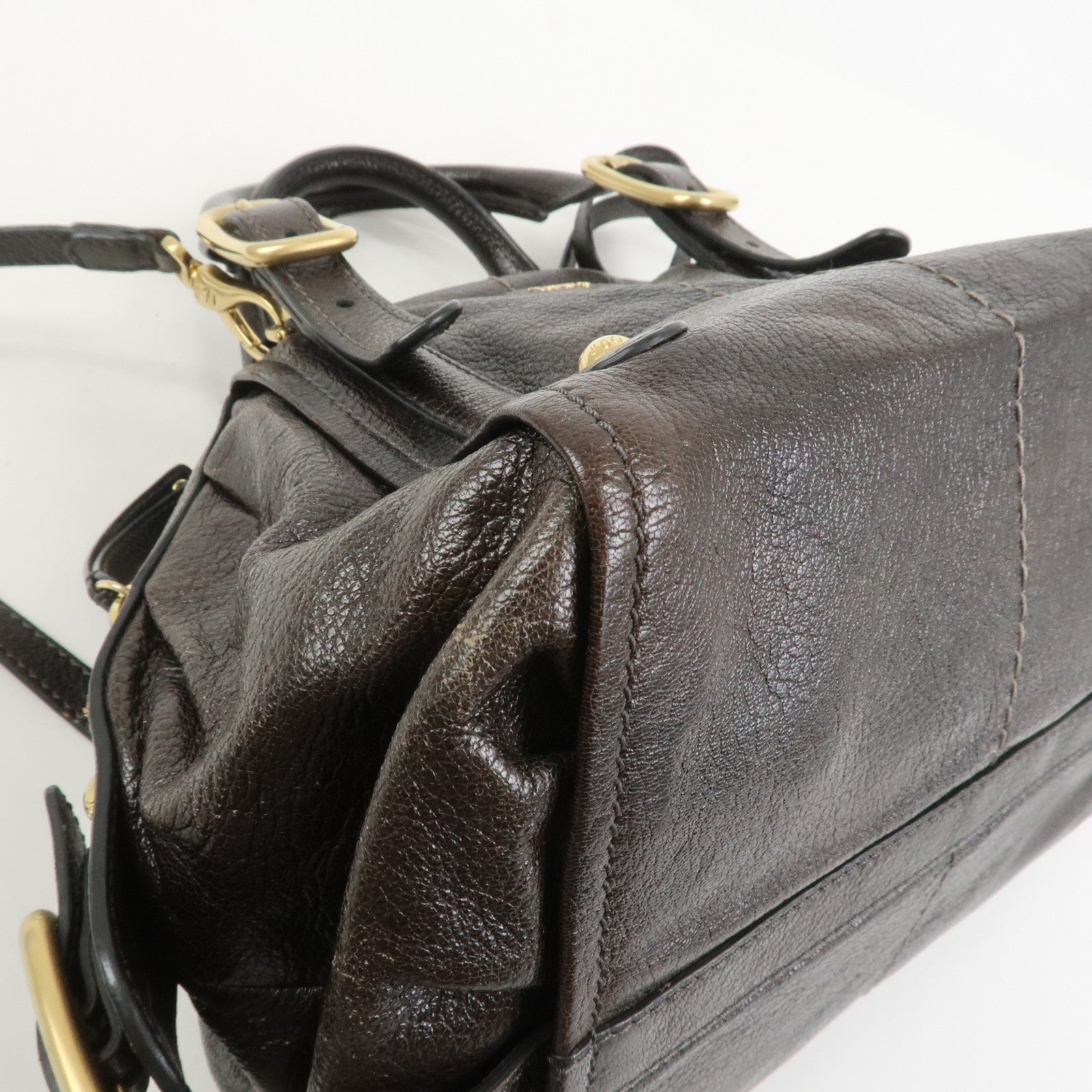 TOD'S G Line Leather 2Way Bag Hand Bag Shoulder Bag Dark Brown