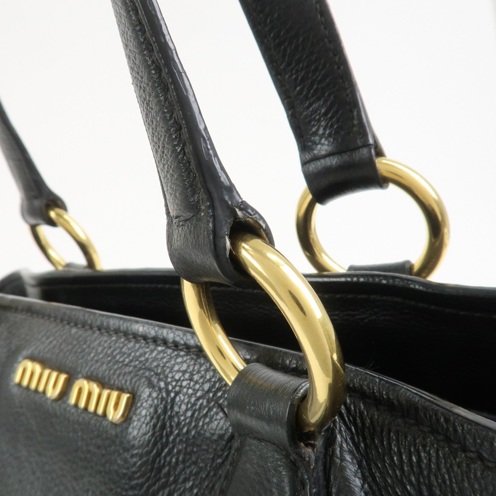 MIU MIU Logo Leather 2Way Bag Shoulder Bag Hand Bag Black RR1901