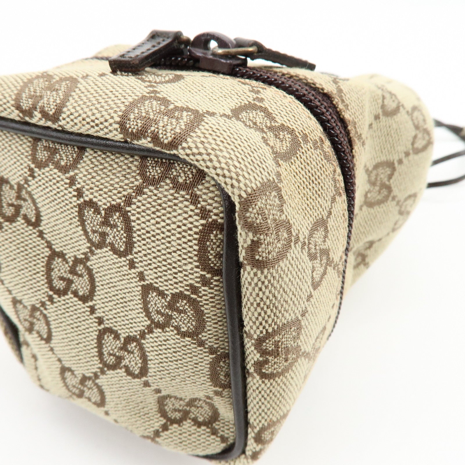GUCCI GG Canvas Leather Hand Bag Cosmetic Pouch Beige 039・1054