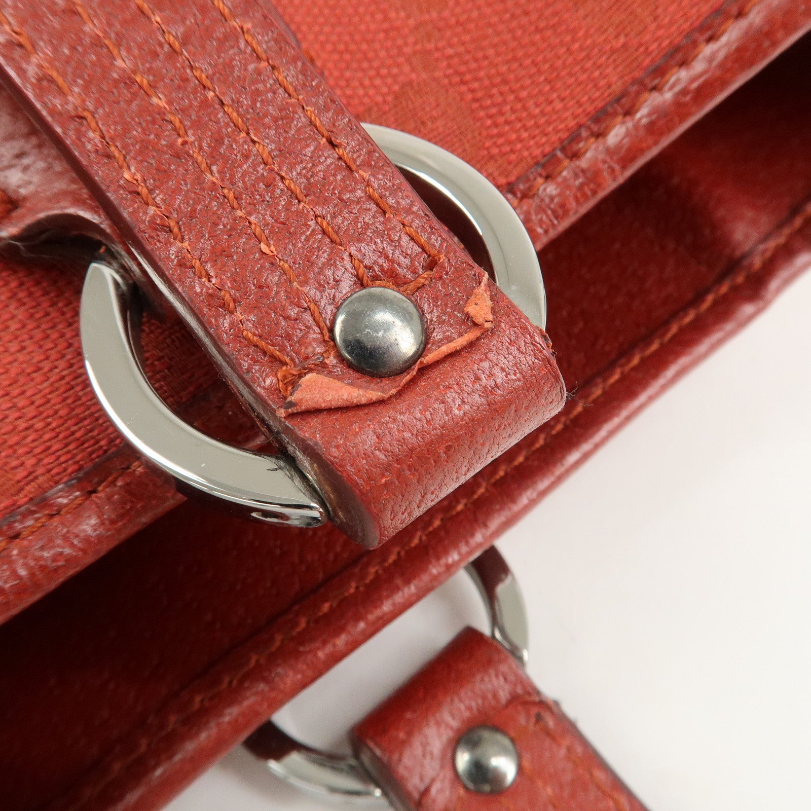 GUCCI GG Canvas Leather Tote Bag Hand Bag Red 113019