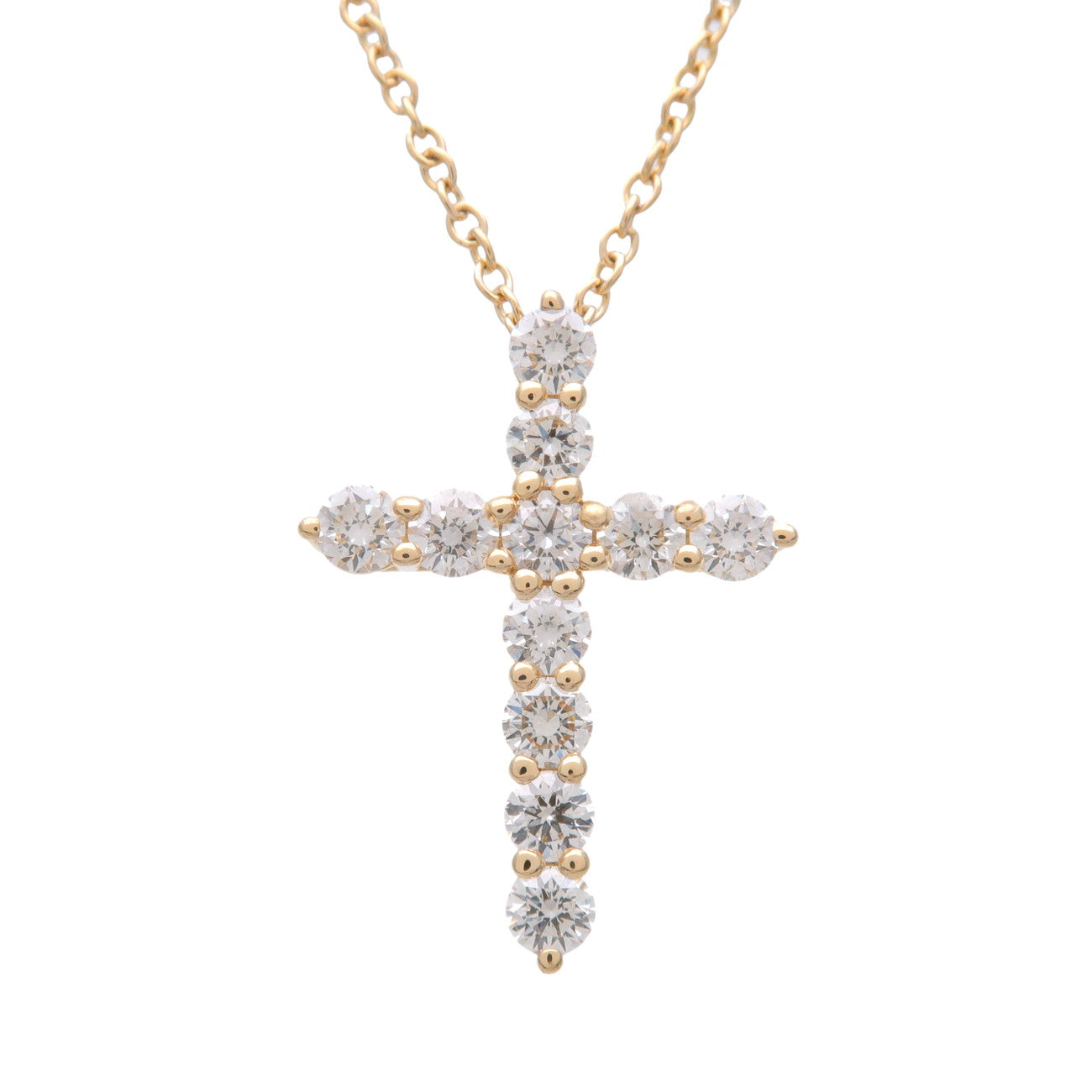 Tiffany & Co Small Cross 11P Diamond Necklace K18YG 750YG
