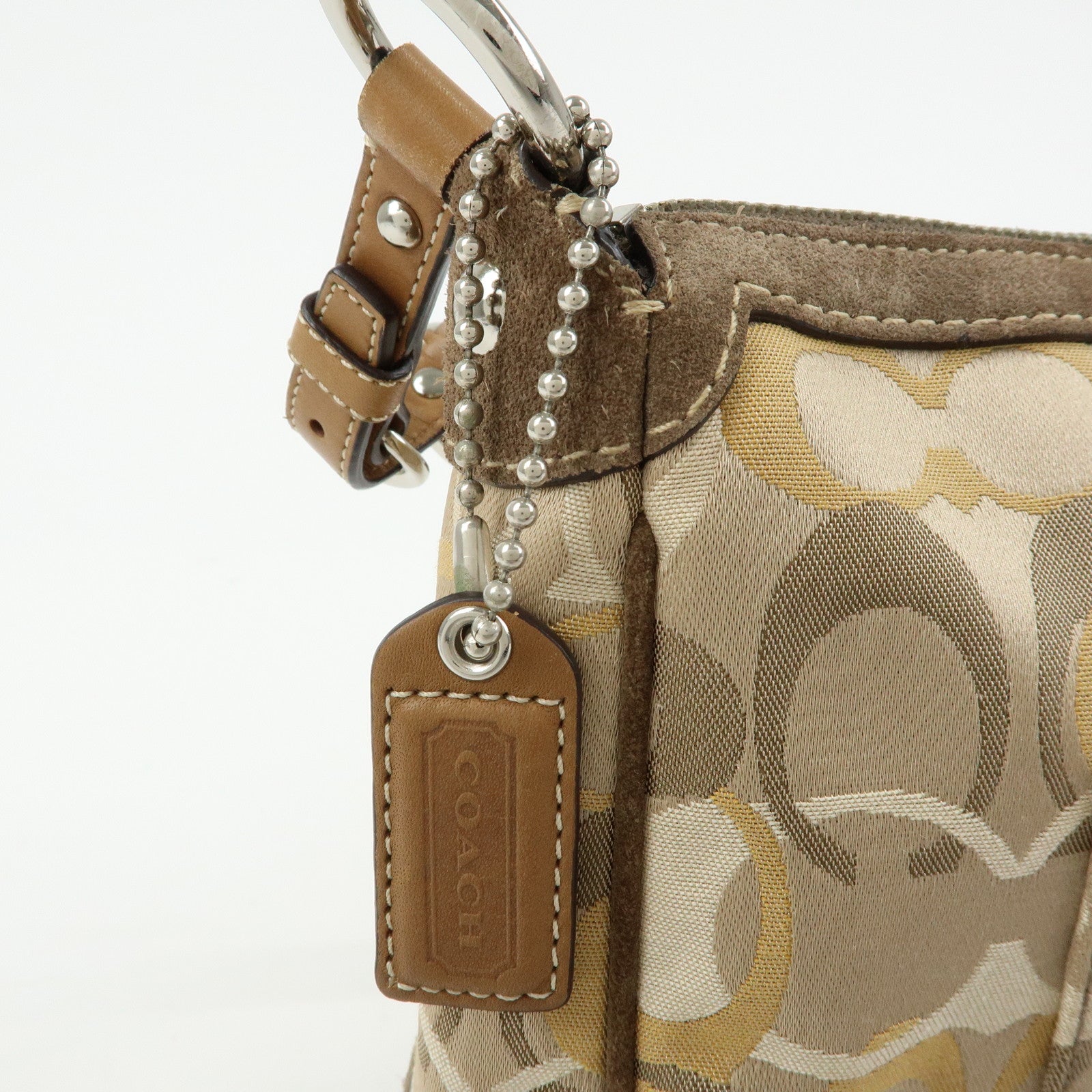 COACH Signature Canvas Suede Leather Shoulder Bag Beige Brown