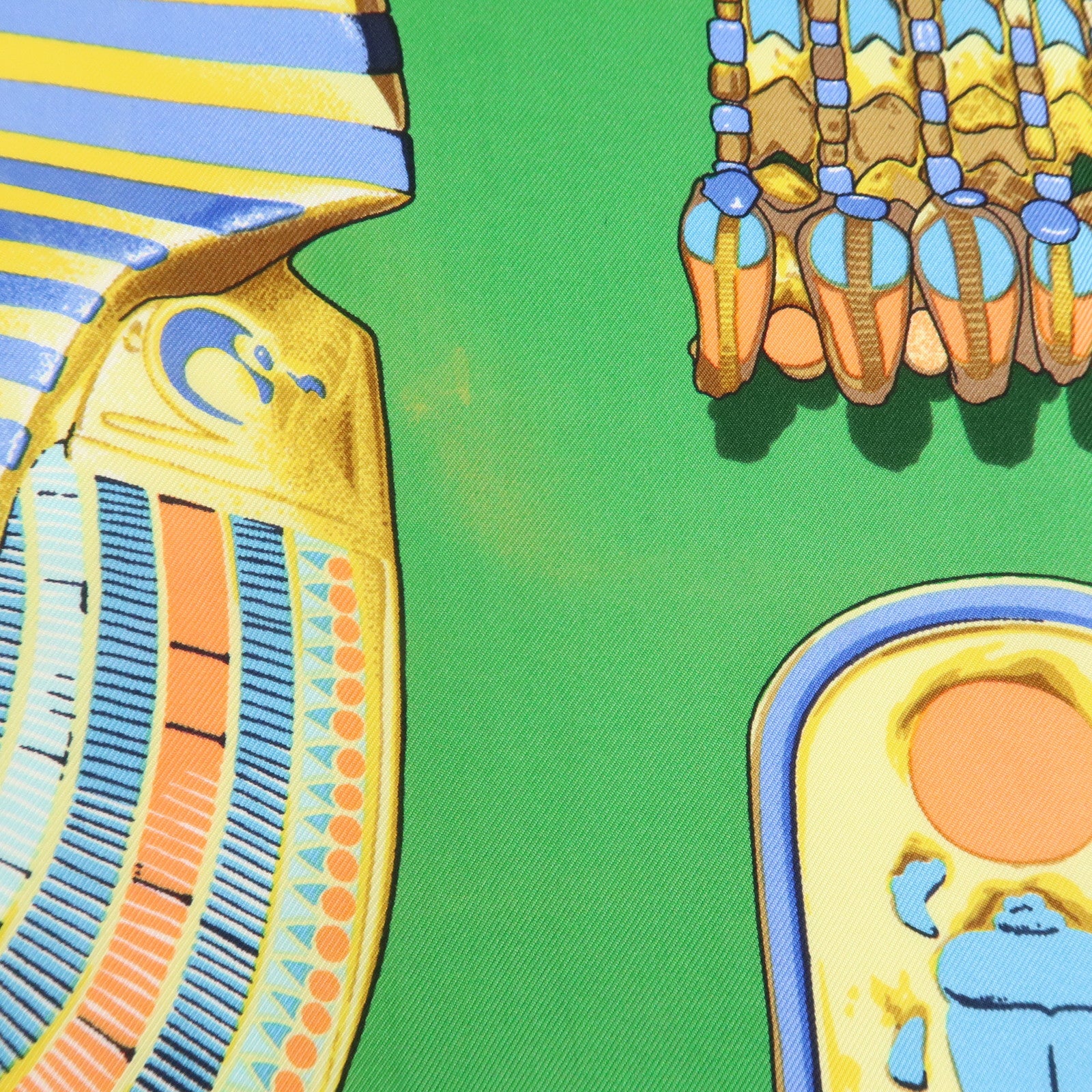 HERMES Carre 90 Silk 100% Scarf TUTANKHAMUN Green Gold