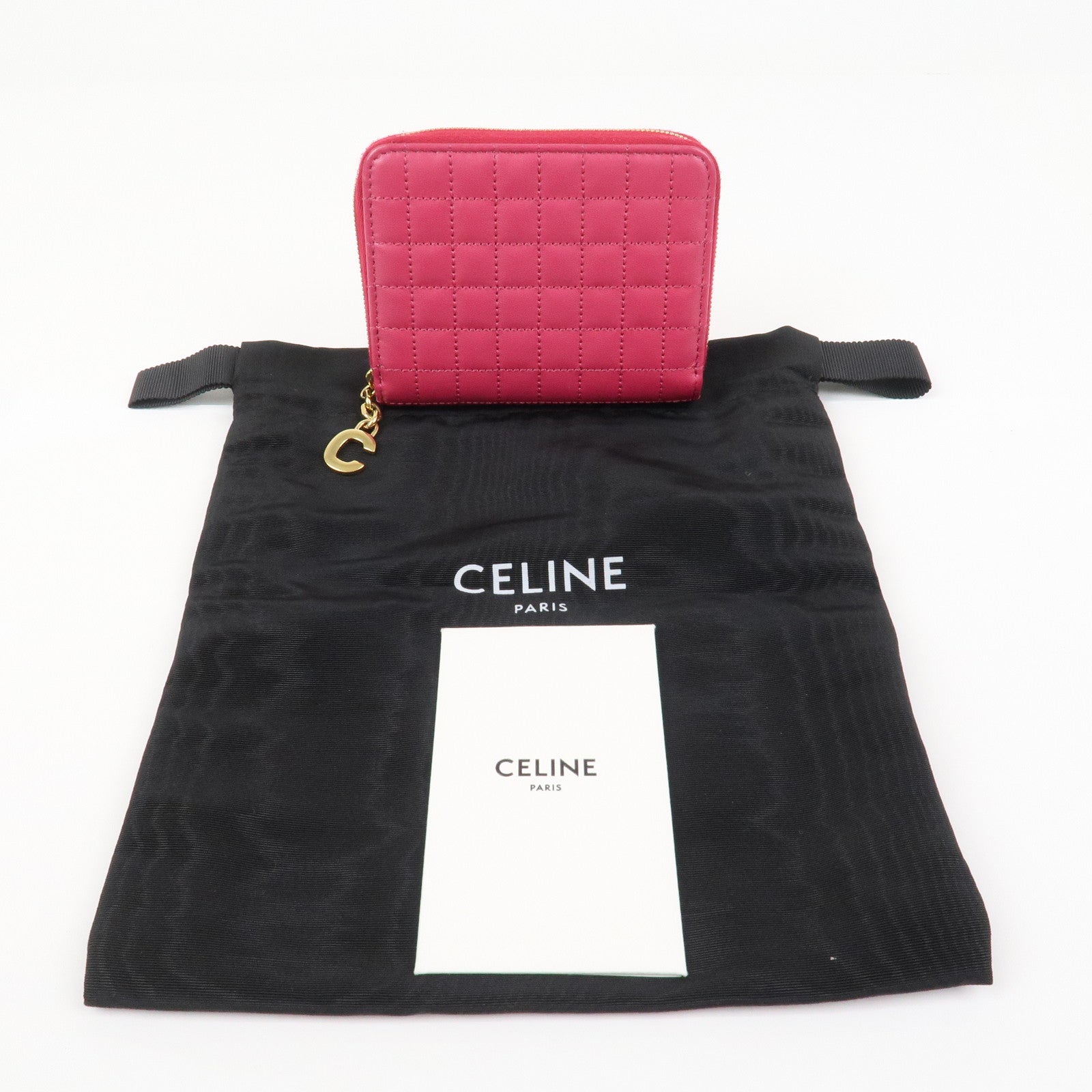 CELINE Logo Leather Coin Case Coin Purse Pink