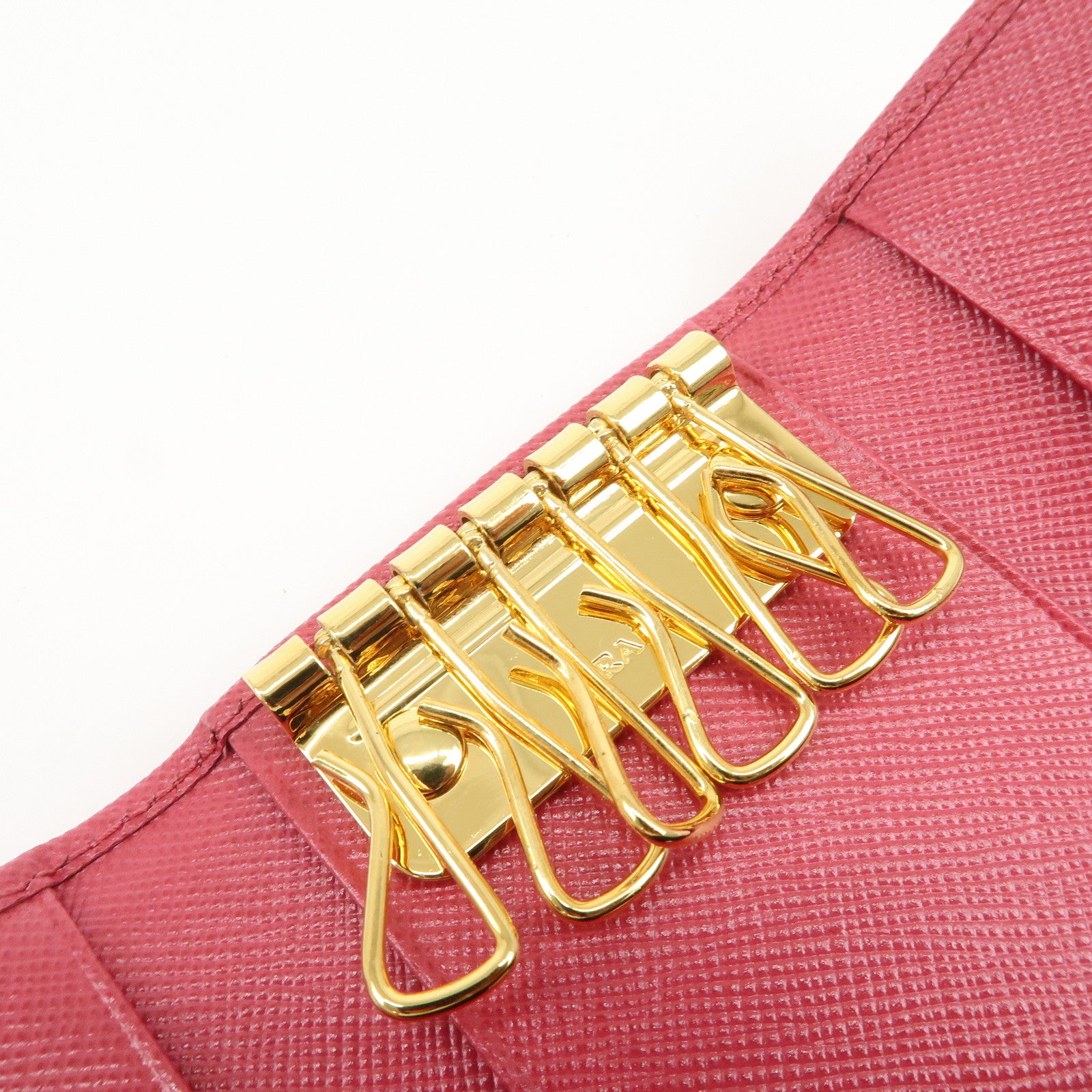 PRADA Logo Saffiano Leather 6 Rings Key Case Key Holder Pink 1PG222