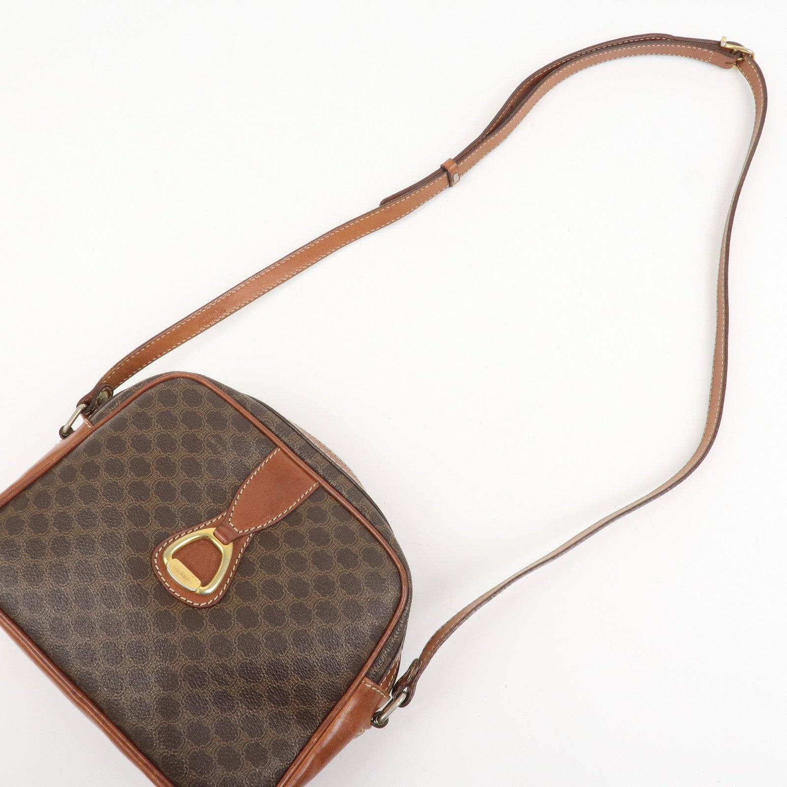 CELINE Macadam PVC Leather Shoulder Bag Brown Gold HDW
