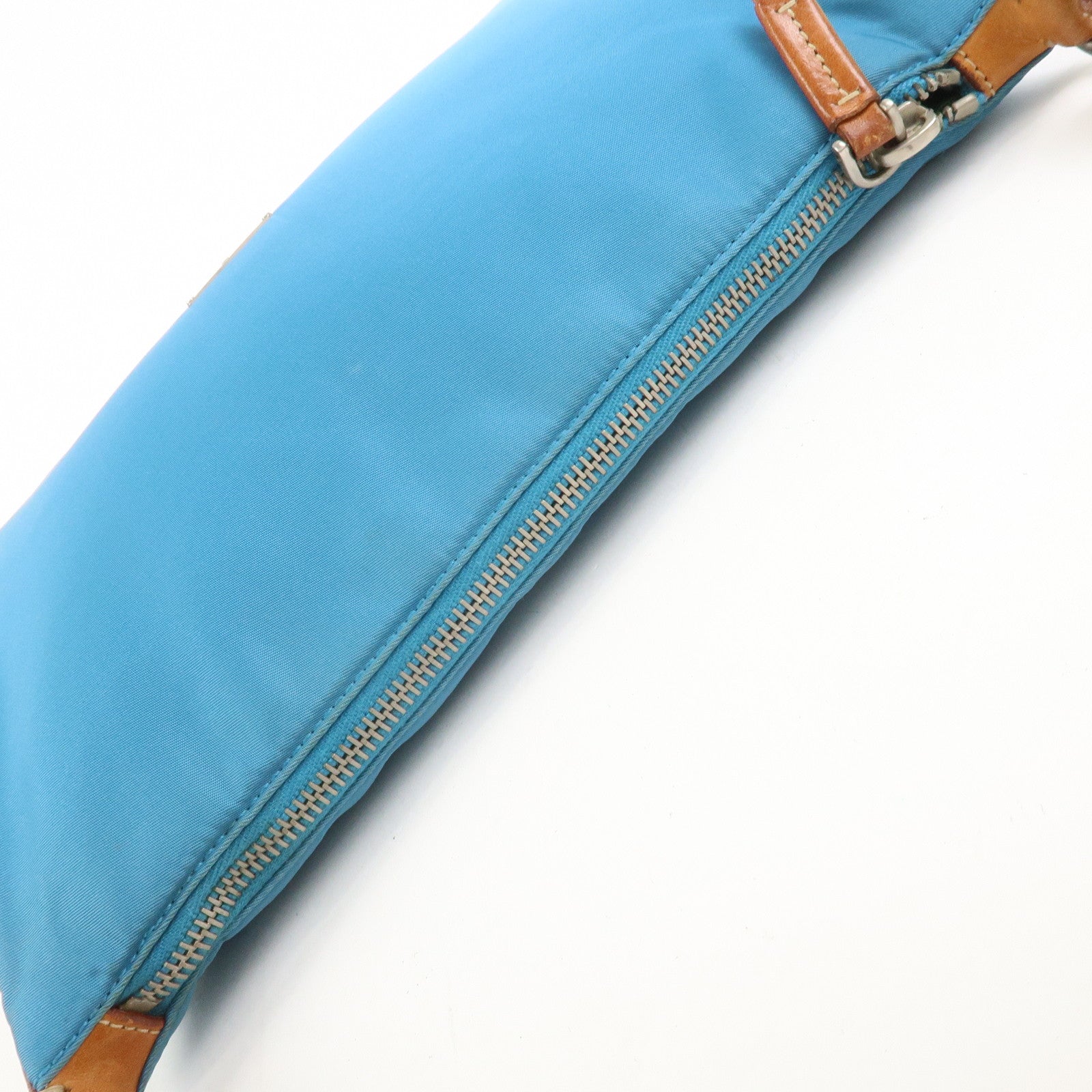 PRADA Triangle Logo Nylon Leather Shoulder Bag Blue Brown BR2205