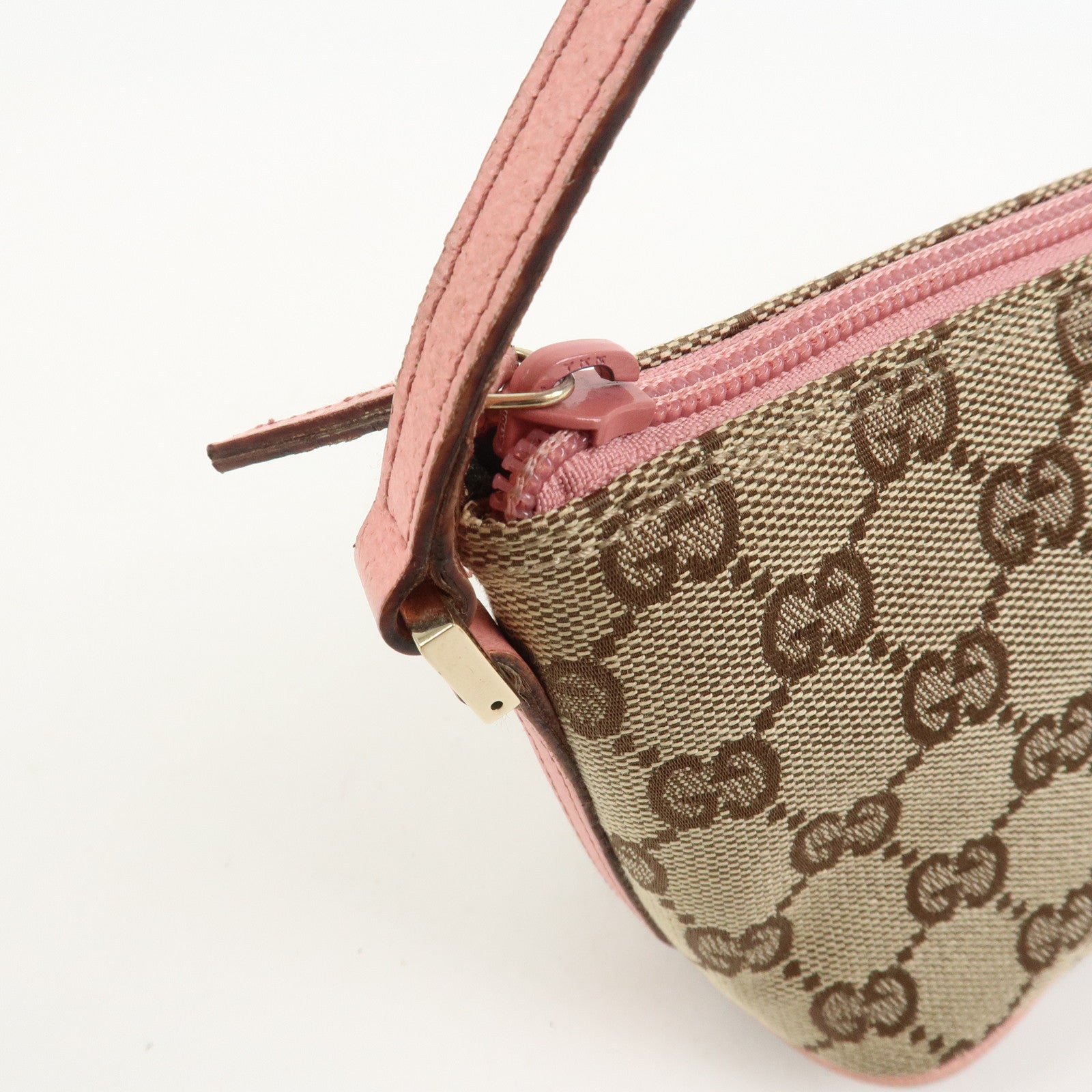 GUCCI Boat Bag GG Canvas Leather Hand Bag Beige Pink 07198