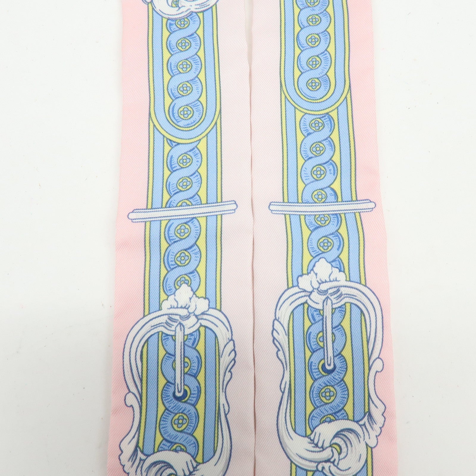 HERMES Silk 100% Twilly BRIDE DE COUR Pink Light Blue