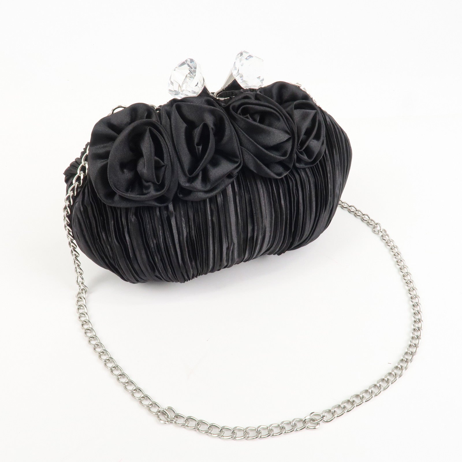 VALENTINO Nylon Chain Shoulder Bag Black Crystal Kiss Lock Used
