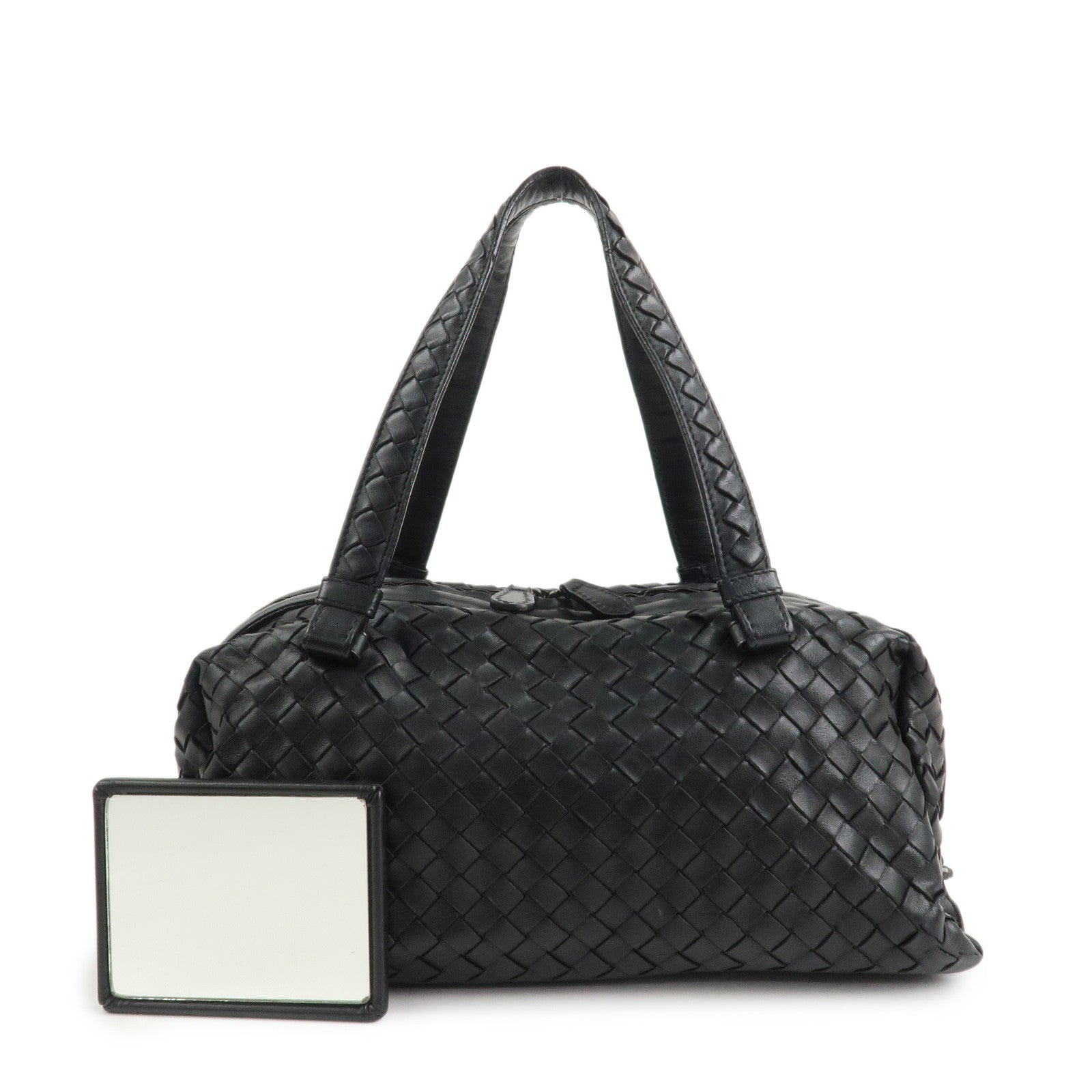 BOTTEGA VENETA Intrecciato Leather Boston Bag Hand Bag Black 145121