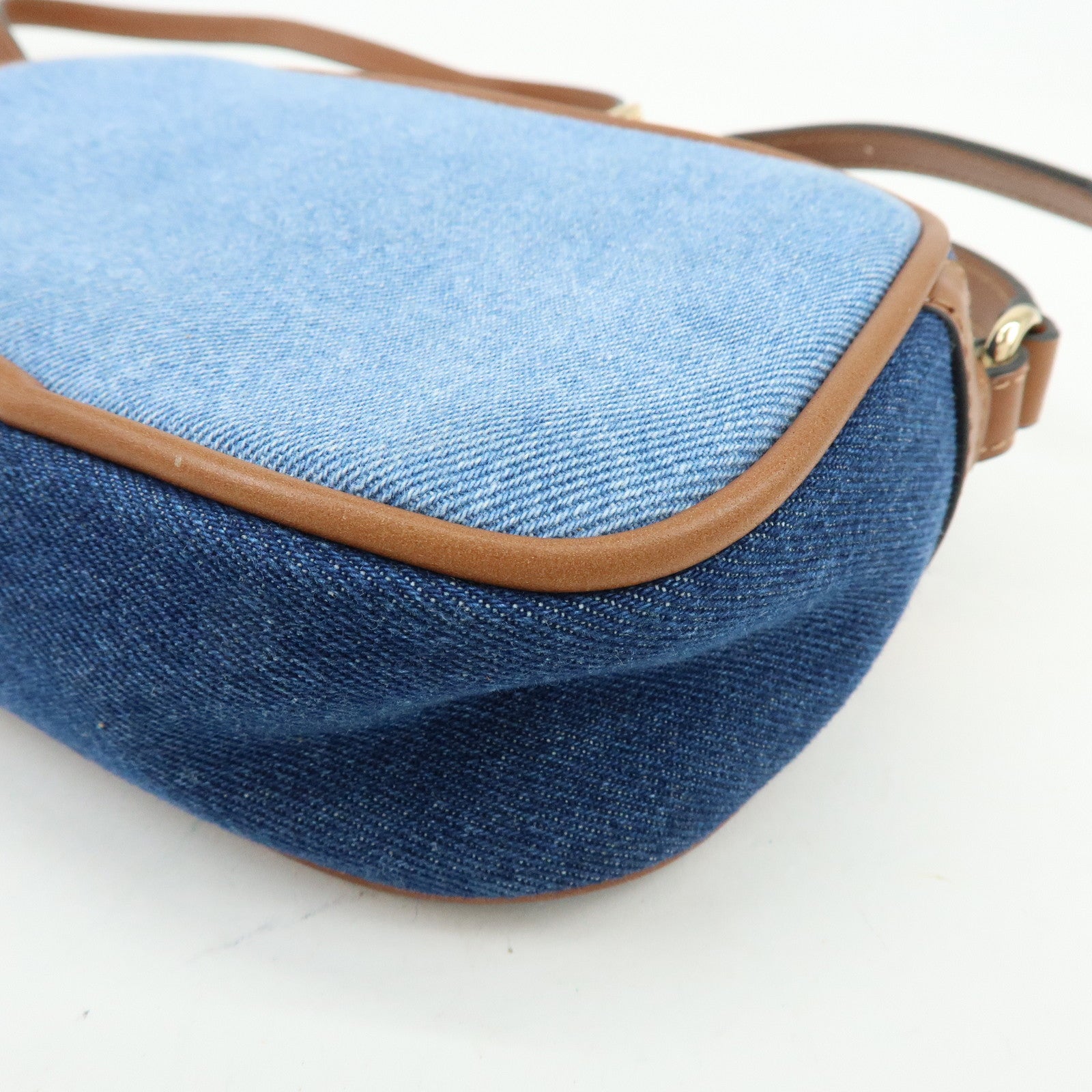 Chloe Denim Leather Canvas Shoulder Bag Crossbody Bag Brown Blue