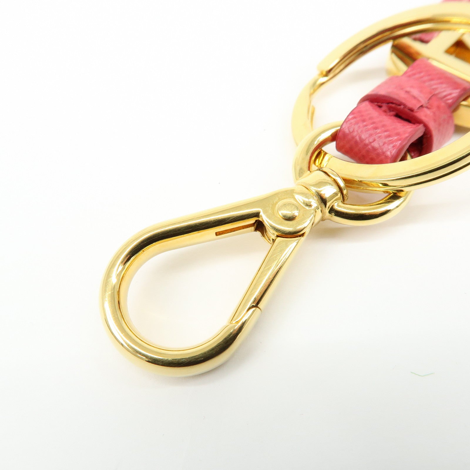 PRADA Logo Leather Metal Bag Charm Key Charm Pink Gold
