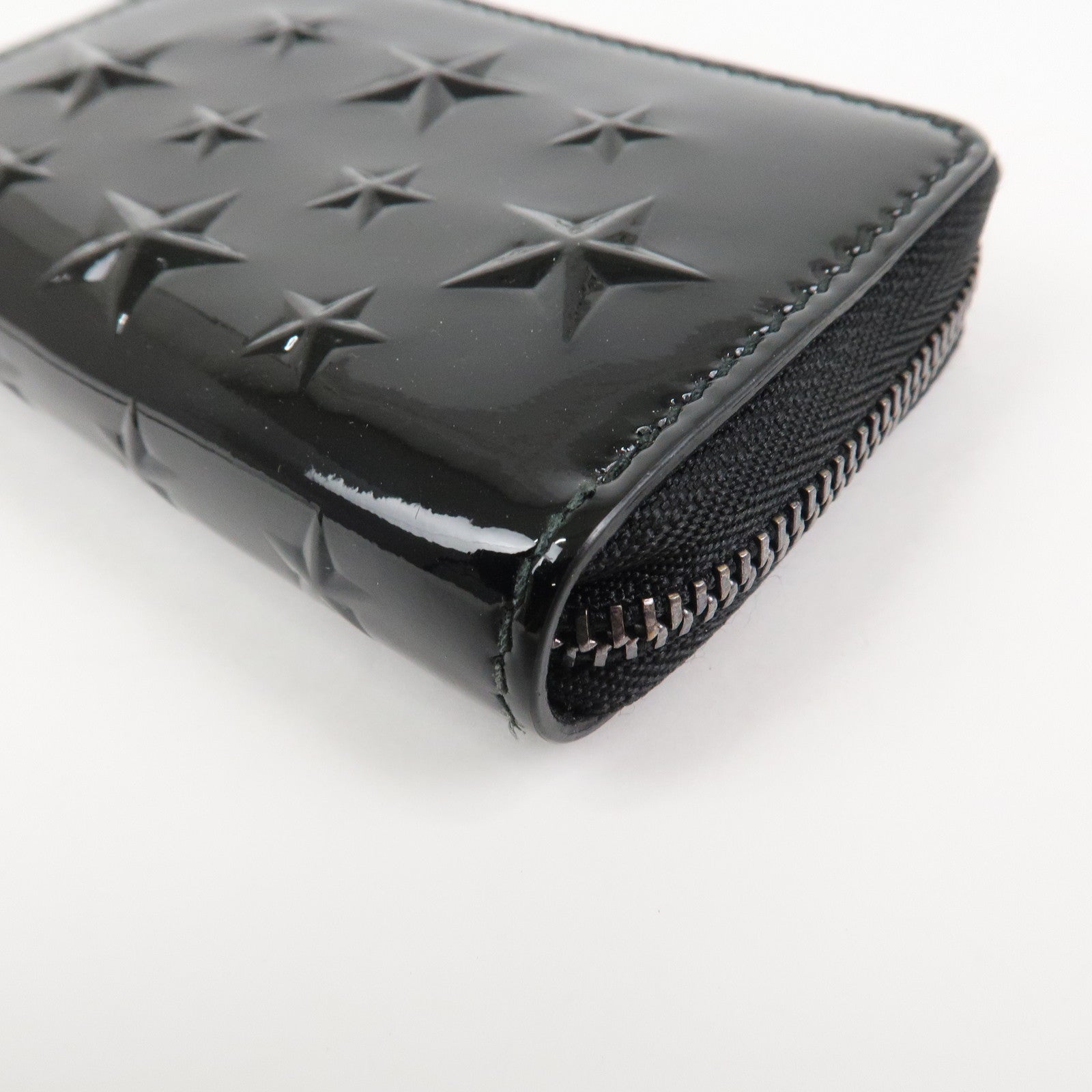 JIMMY CHOO Patent Leather Star Studs Coin Case Card Case Black