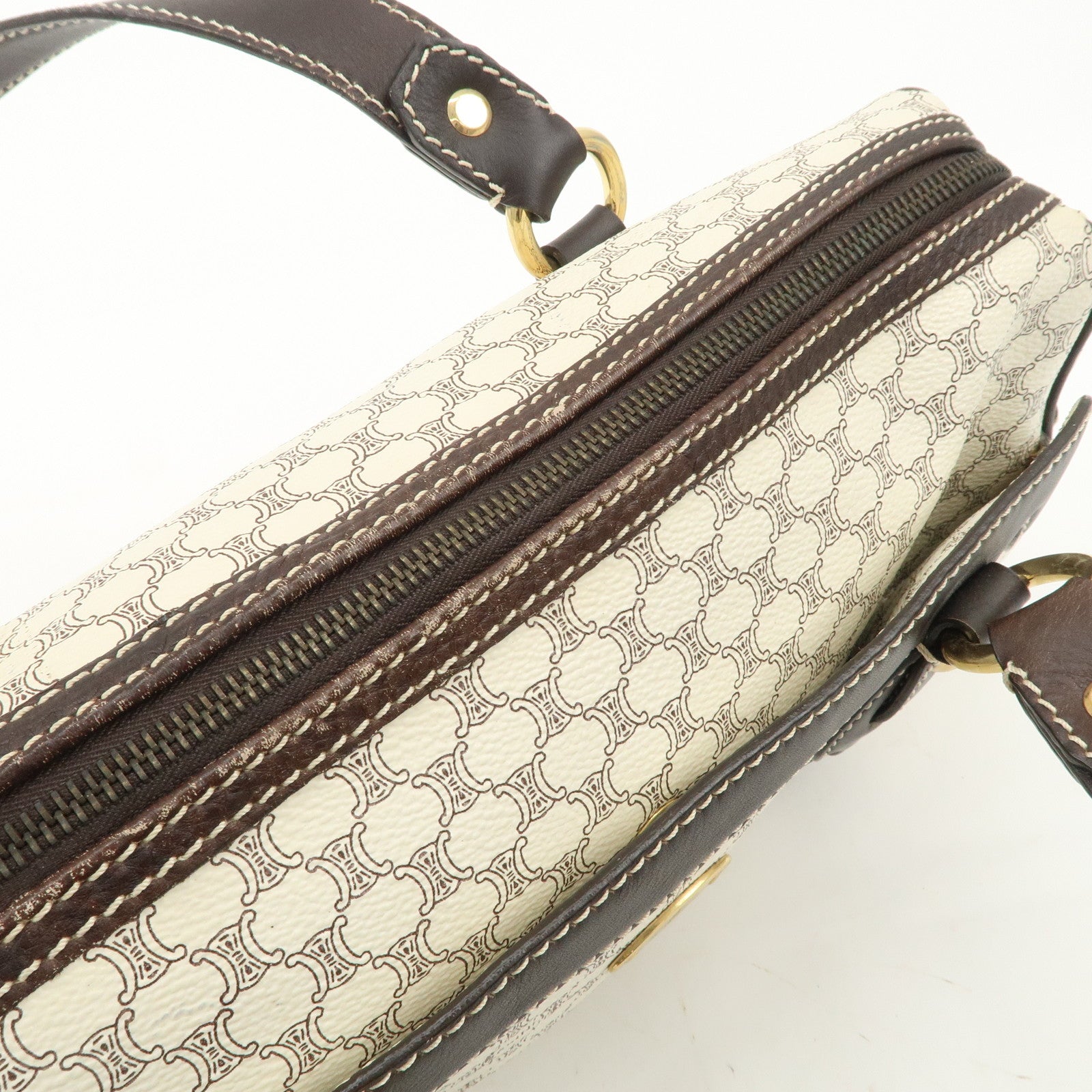 CELINE Macadam PVC Leather Mini Boston Bag Dark Brown White