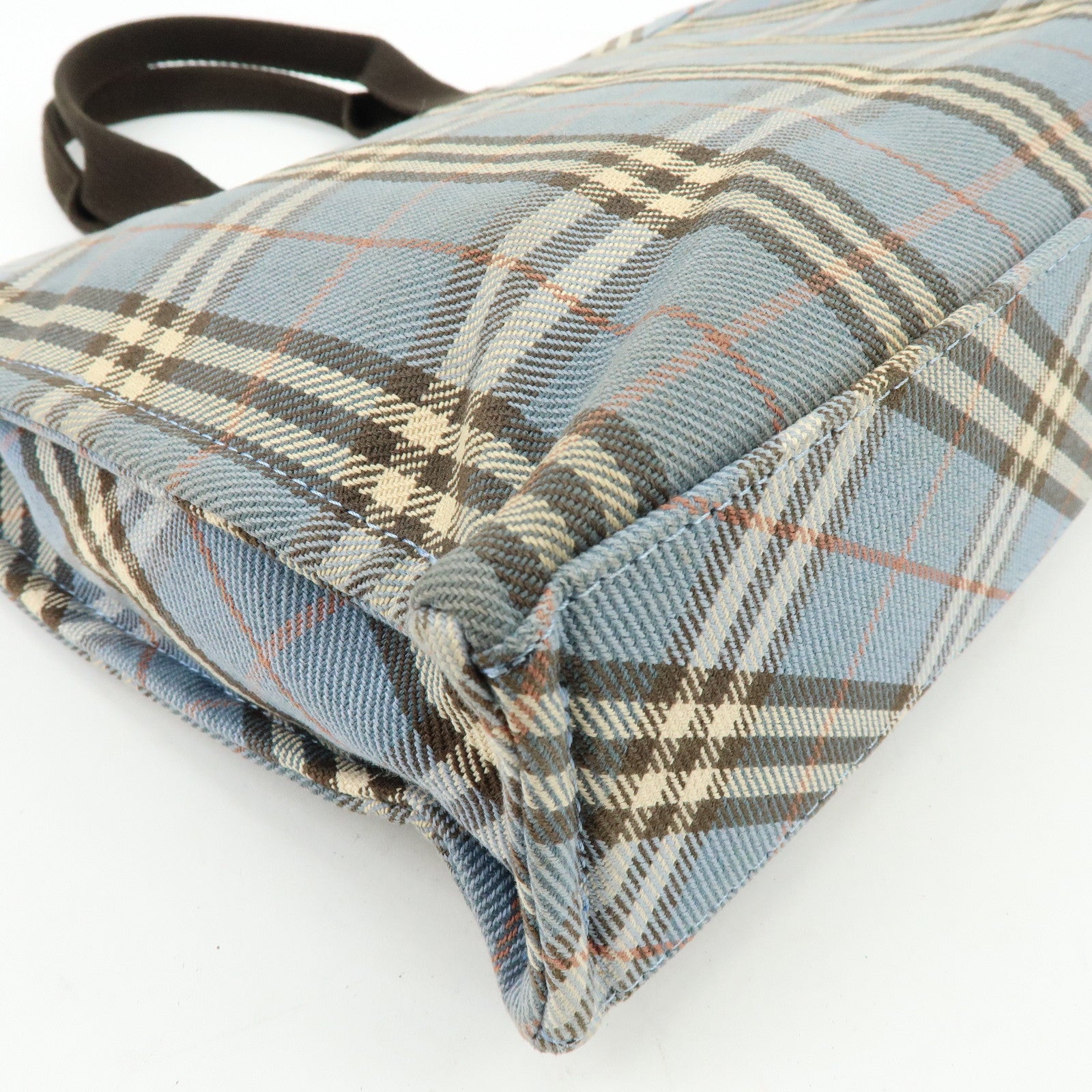 BURBERRY Blue Label Canvas Tote Bag Shoulder Bag Blue Brown