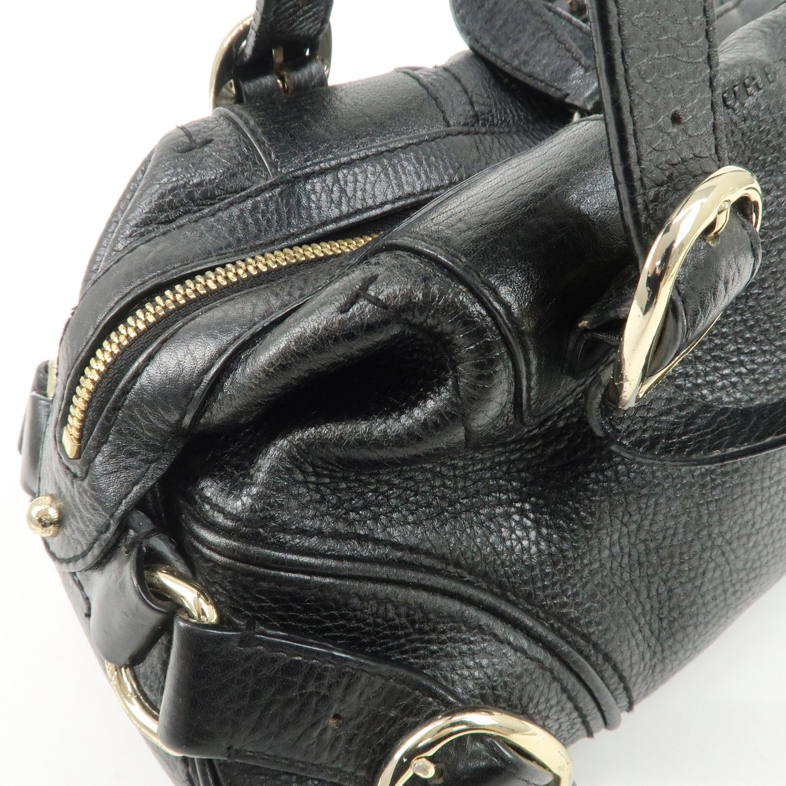 BURBERRY Leather Boston Bag Hand Bag Black Silver HDW