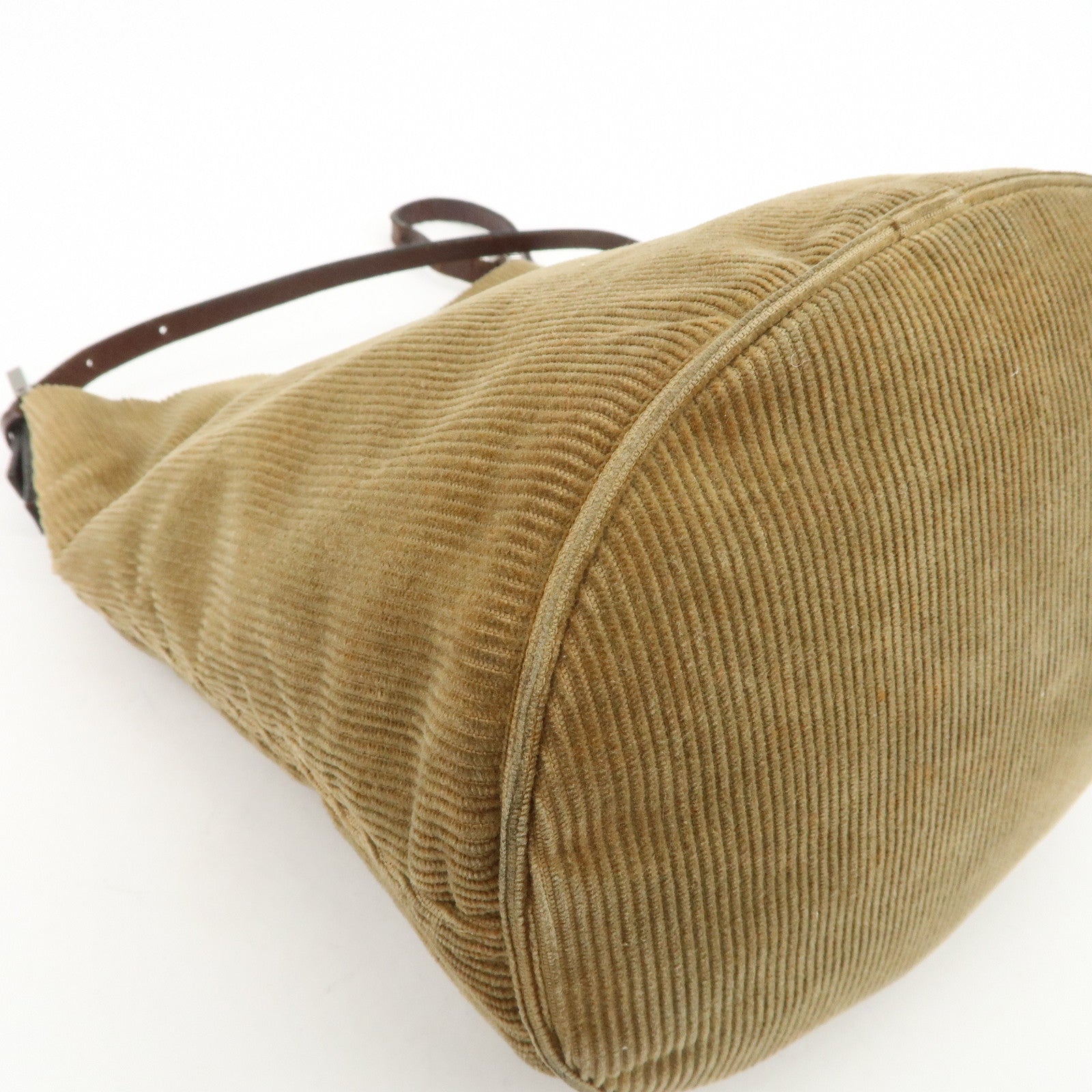 FENDI Corduroy Leather Shoulder Bag Hand Bag Brown 26778