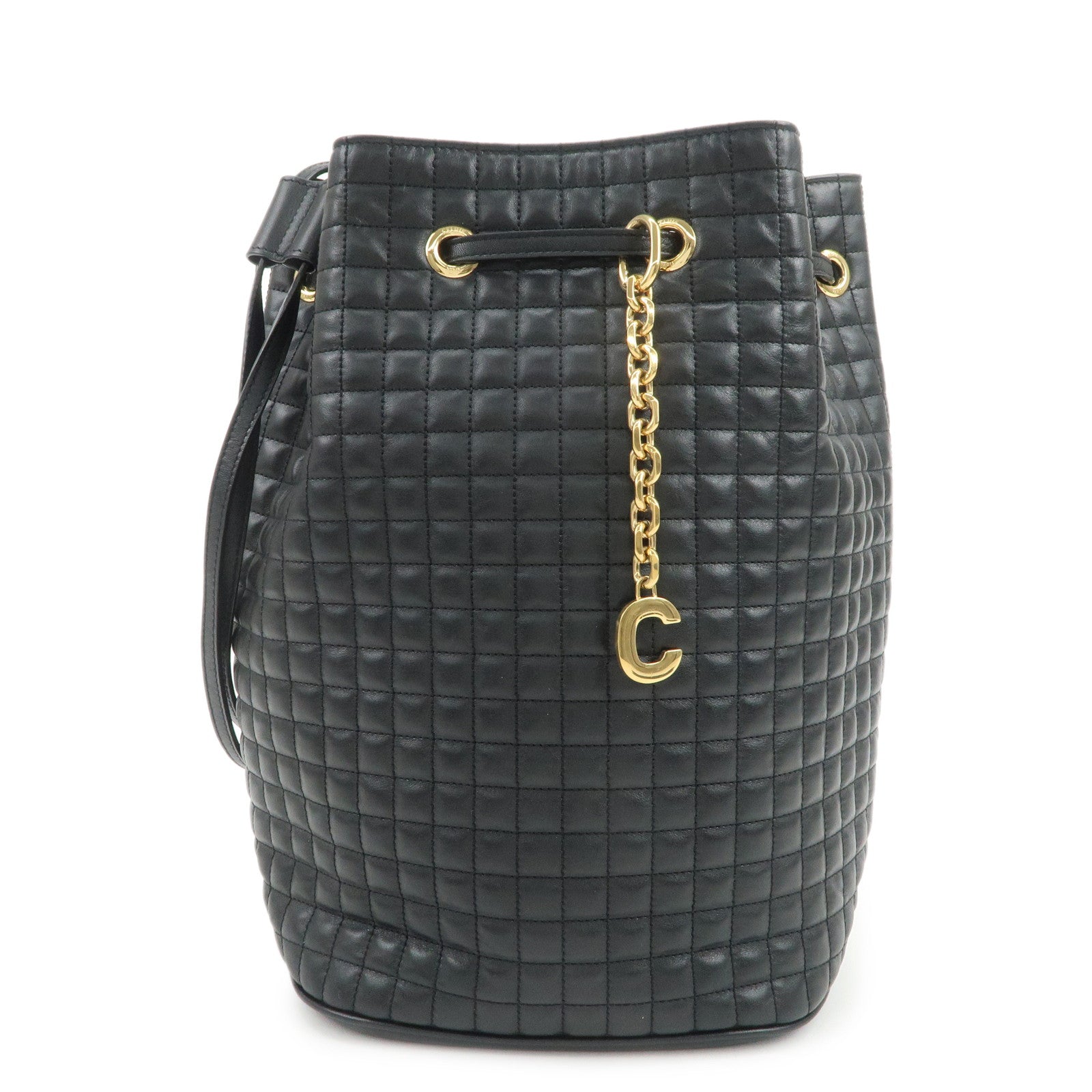 CELINE Logo Leather Backpack Rucksuck Shoulder Bag Black