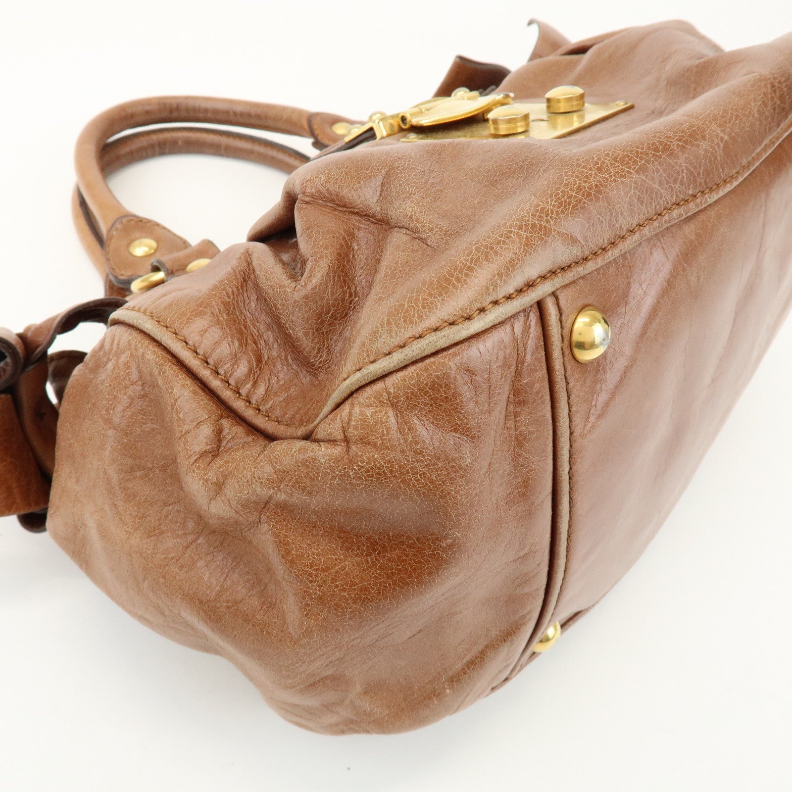 MIU MIU Leather Side Ribbon 2Way Shoulder Bag Hand Bag Brown RN0686